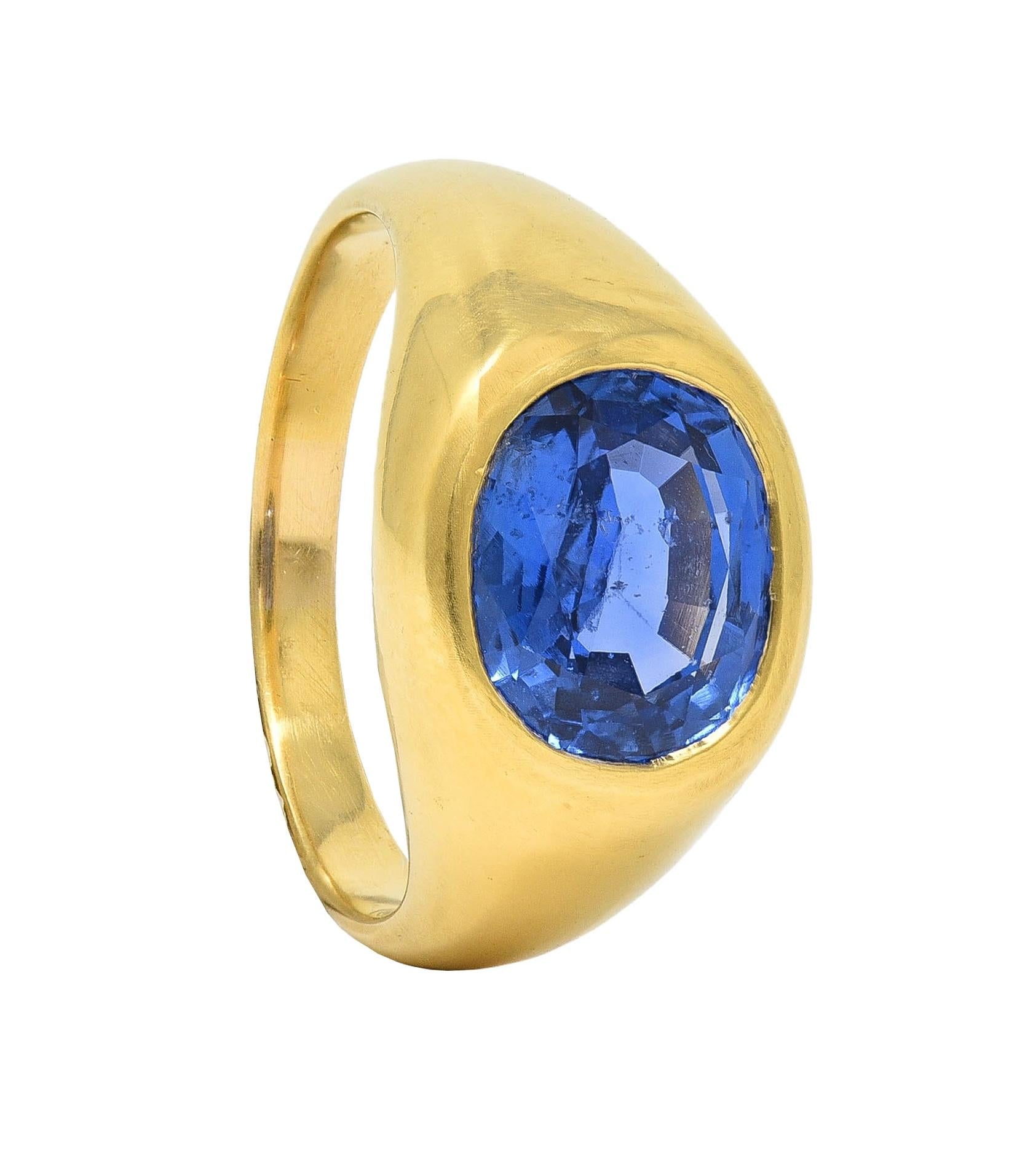 1960 4.34 CTW No Heat Ceylon Sapphire 18K Yellow Gold Vintage Signet Ring GIA