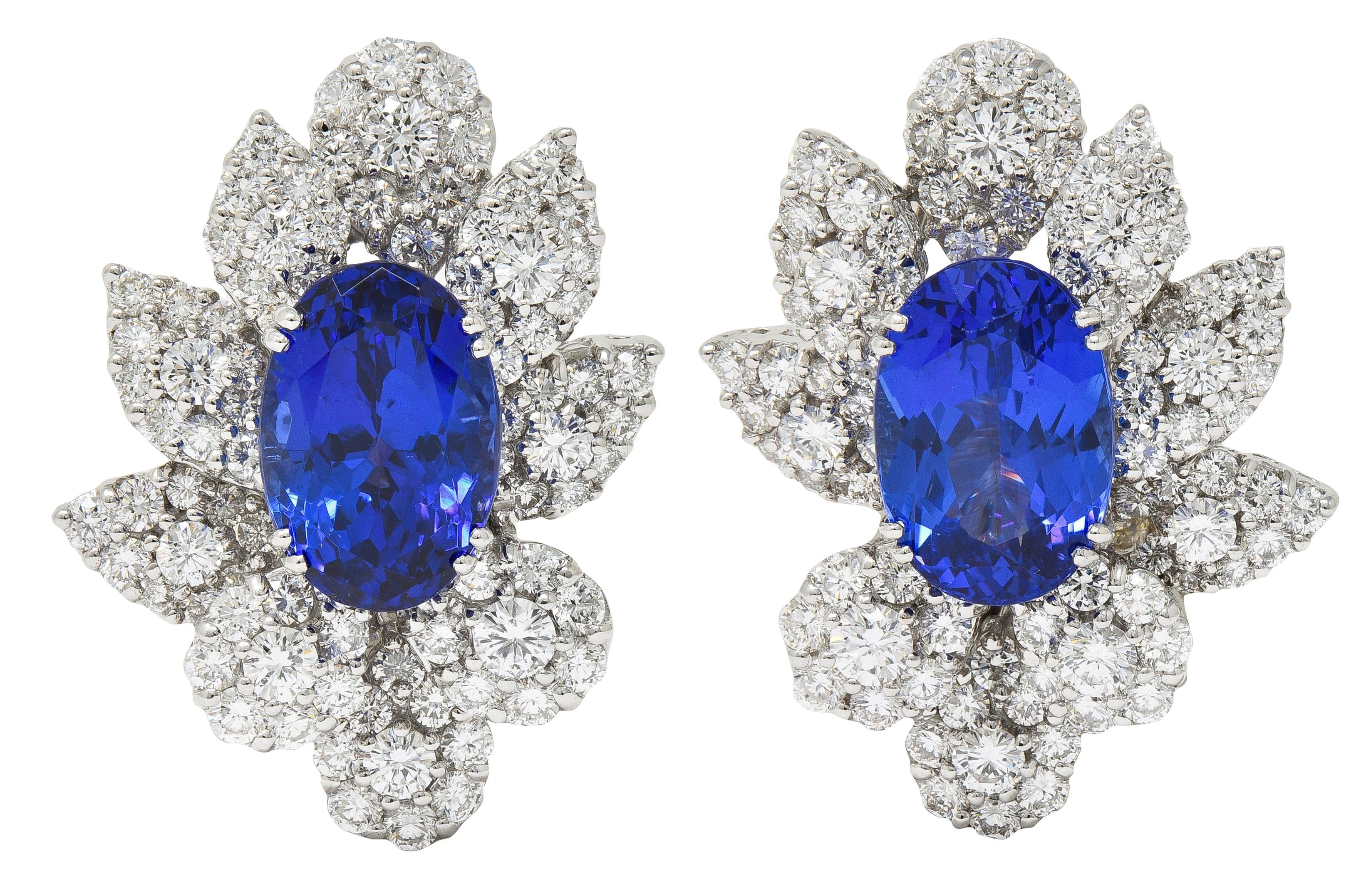 Contemporary 21.16 CTW Tanzanite Diamond 18 Karat White Gold Floral Earrings