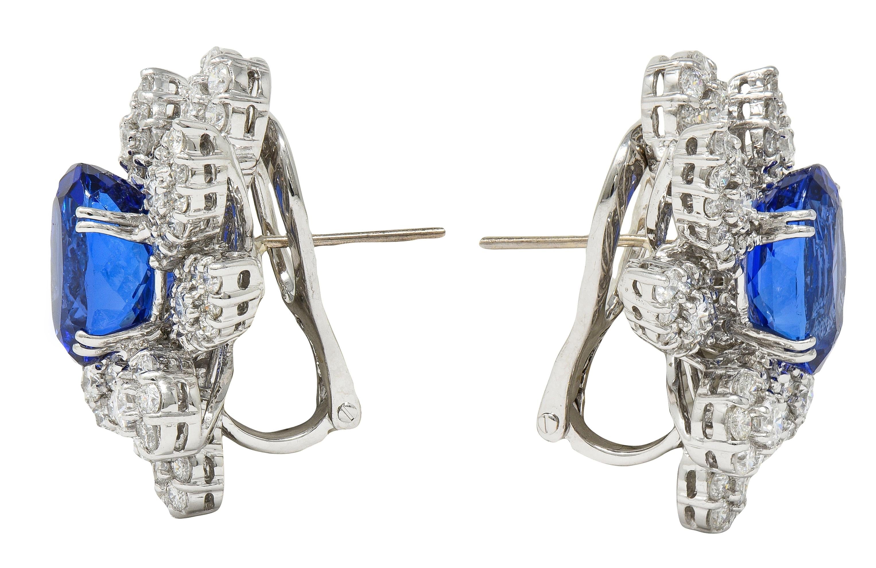 Contemporary 21.16 CTW Tanzanite Diamond 18 Karat White Gold Floral Earrings