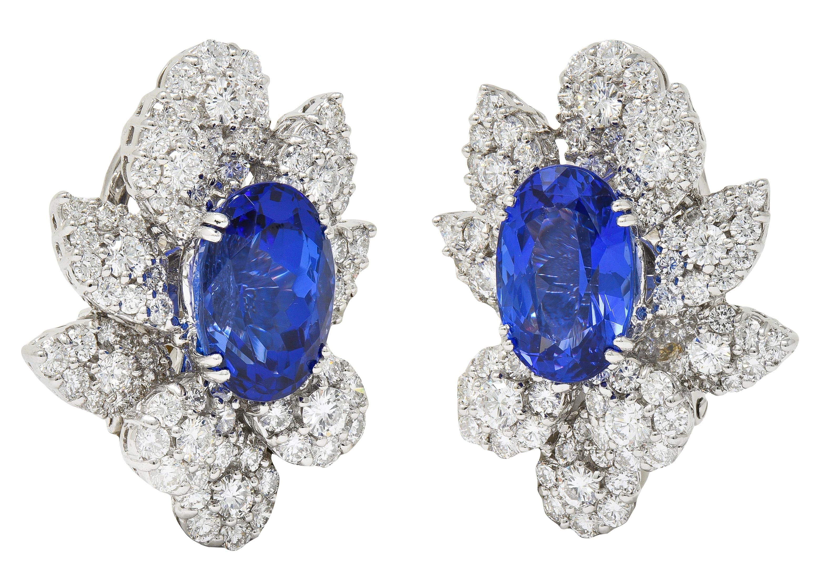 Contemporary 21.16 CTW Tanzanite Diamond 18 Karat White Gold Floral Earrings