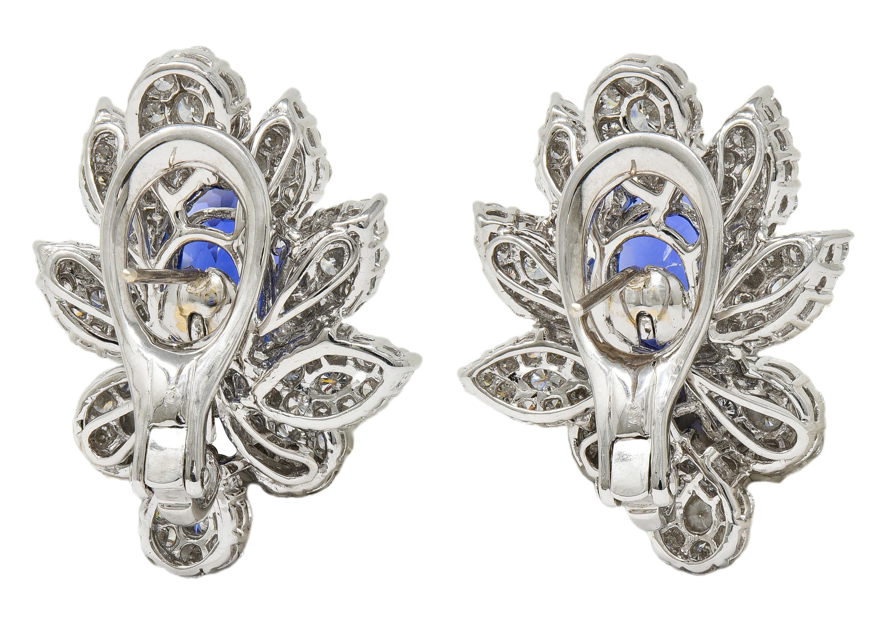 Contemporary 21.16 CTW Tanzanite Diamond 18 Karat White Gold Floral Earrings