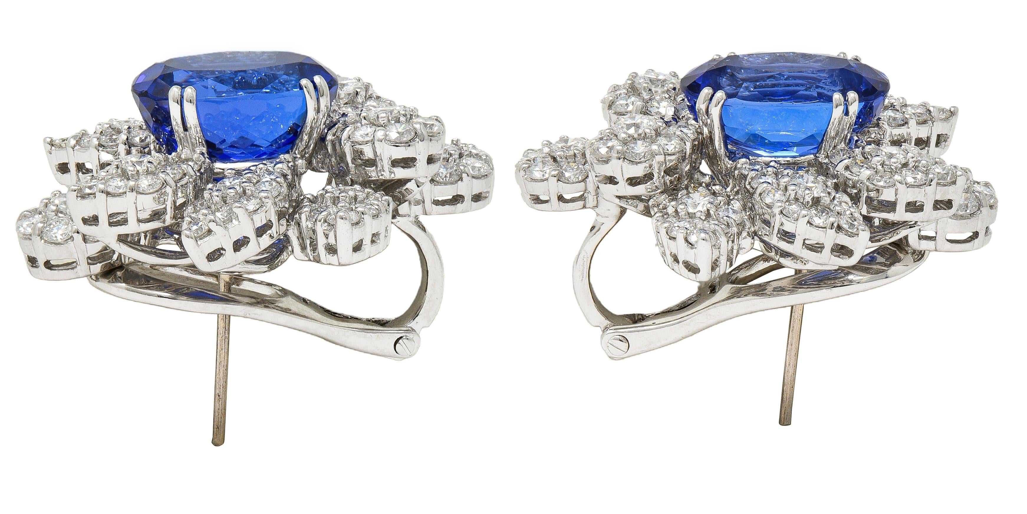Contemporary 21.16 CTW Tanzanite Diamond 18 Karat White Gold Floral Earrings