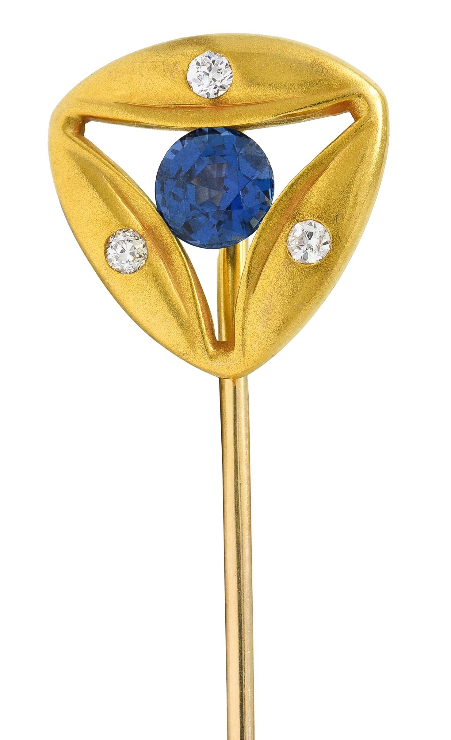 Edwardian Brassler Sapphire Diamond 14k Yellow Gold Antique Triangle Stickpin
