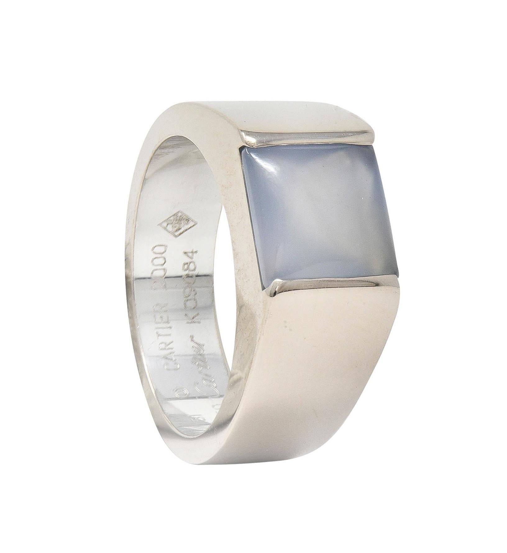 Cartier 2000 Gray Moonstone 18 Karat White Gold Vintage Tank Band Ring