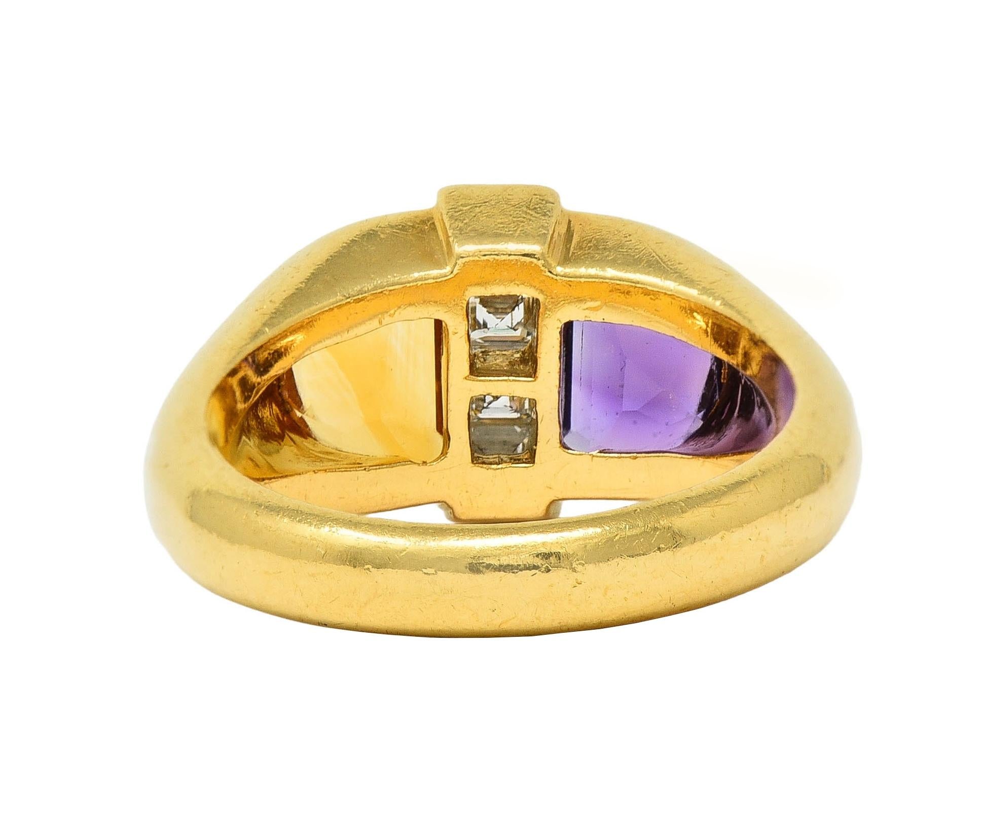 Cartier 1980's 2.04 CTW Amethyst Citrine Diamond 18K Yellow Gold Vintage Ring