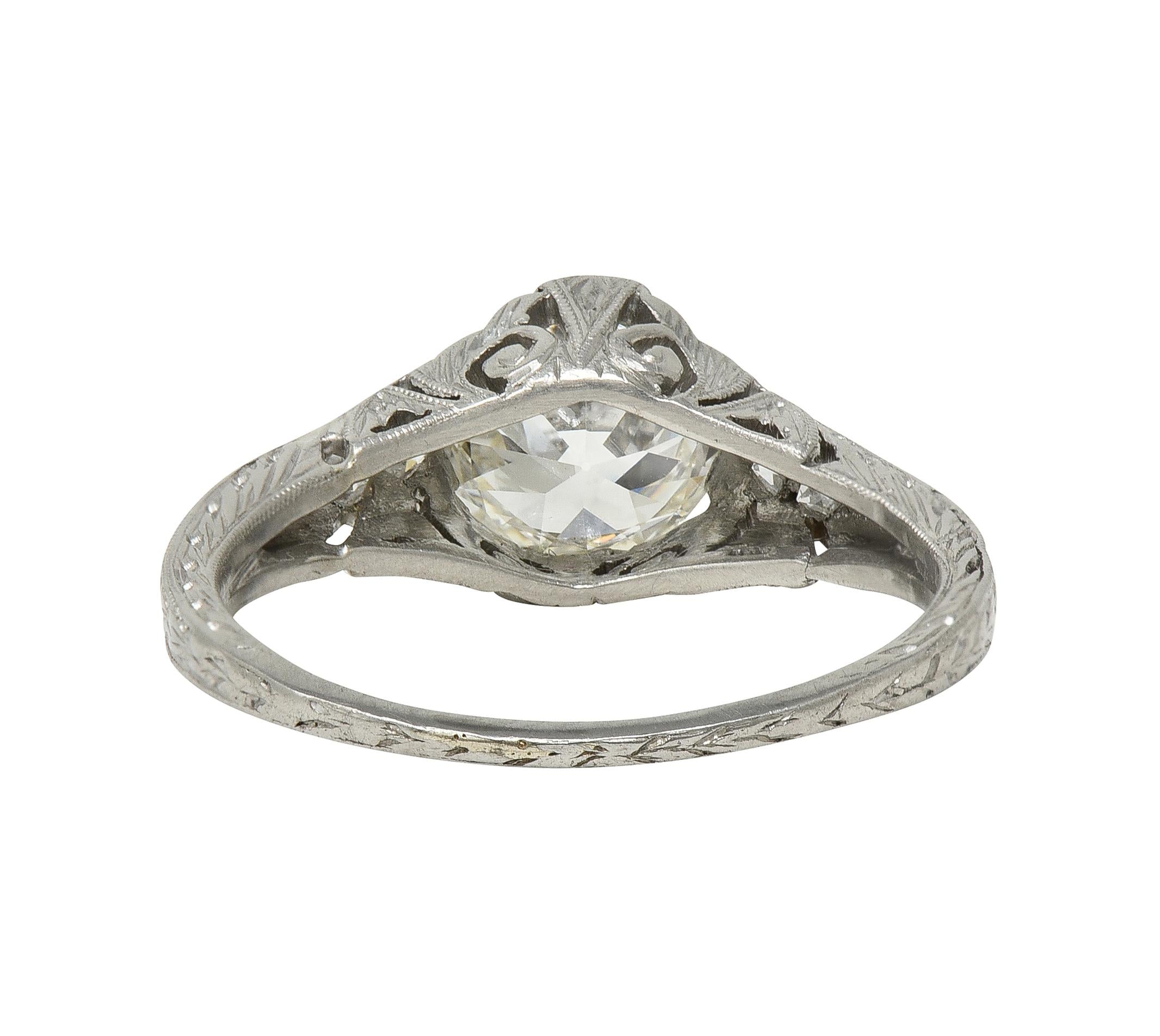 Art Deco 1.21 Old European Diamond Platinum Vintage Scrolling Engagement Ring