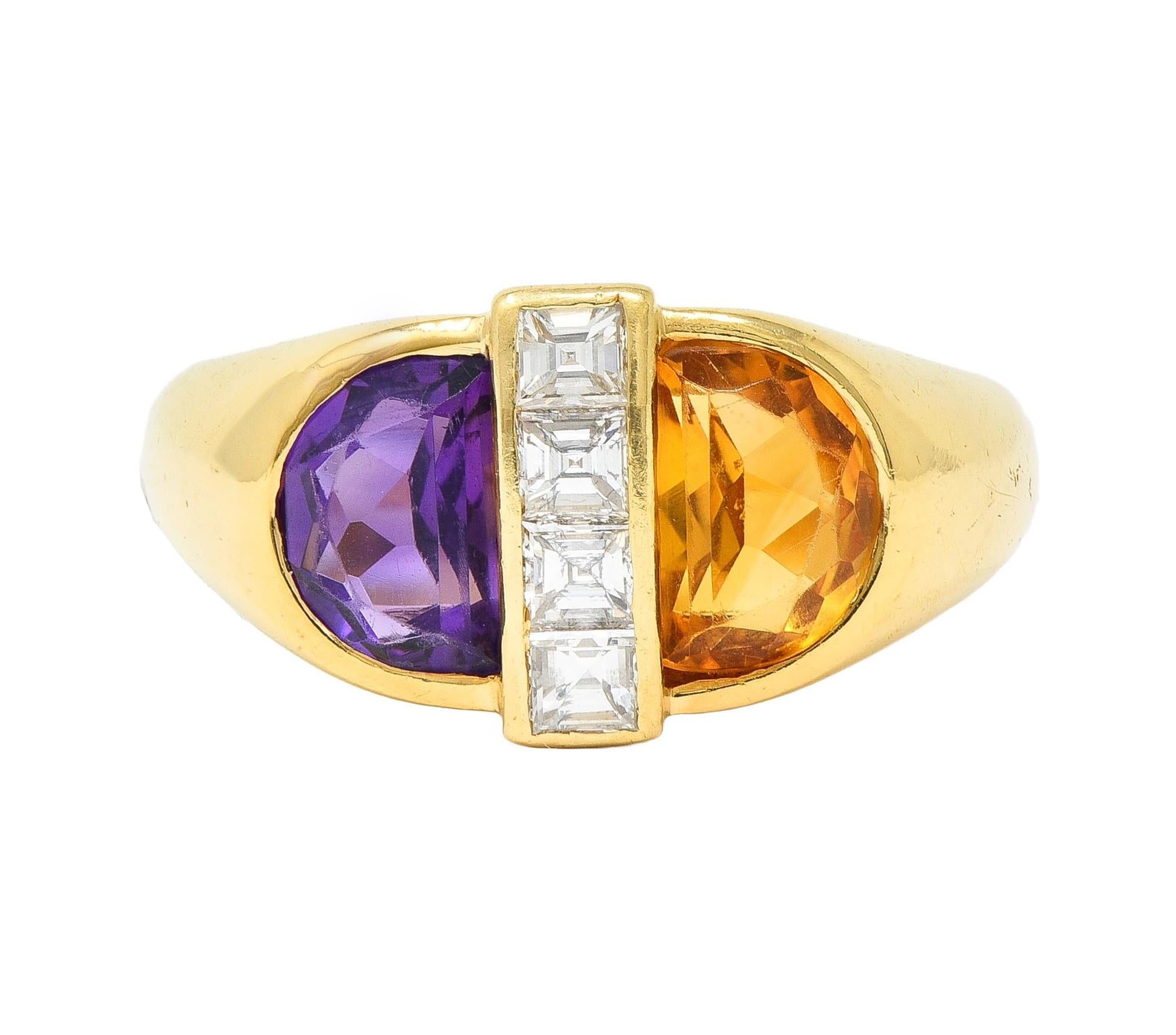 Cartier 1980's 2.04 CTW Amethyst Citrine Diamond 18K Yellow Gold Vintage Ring