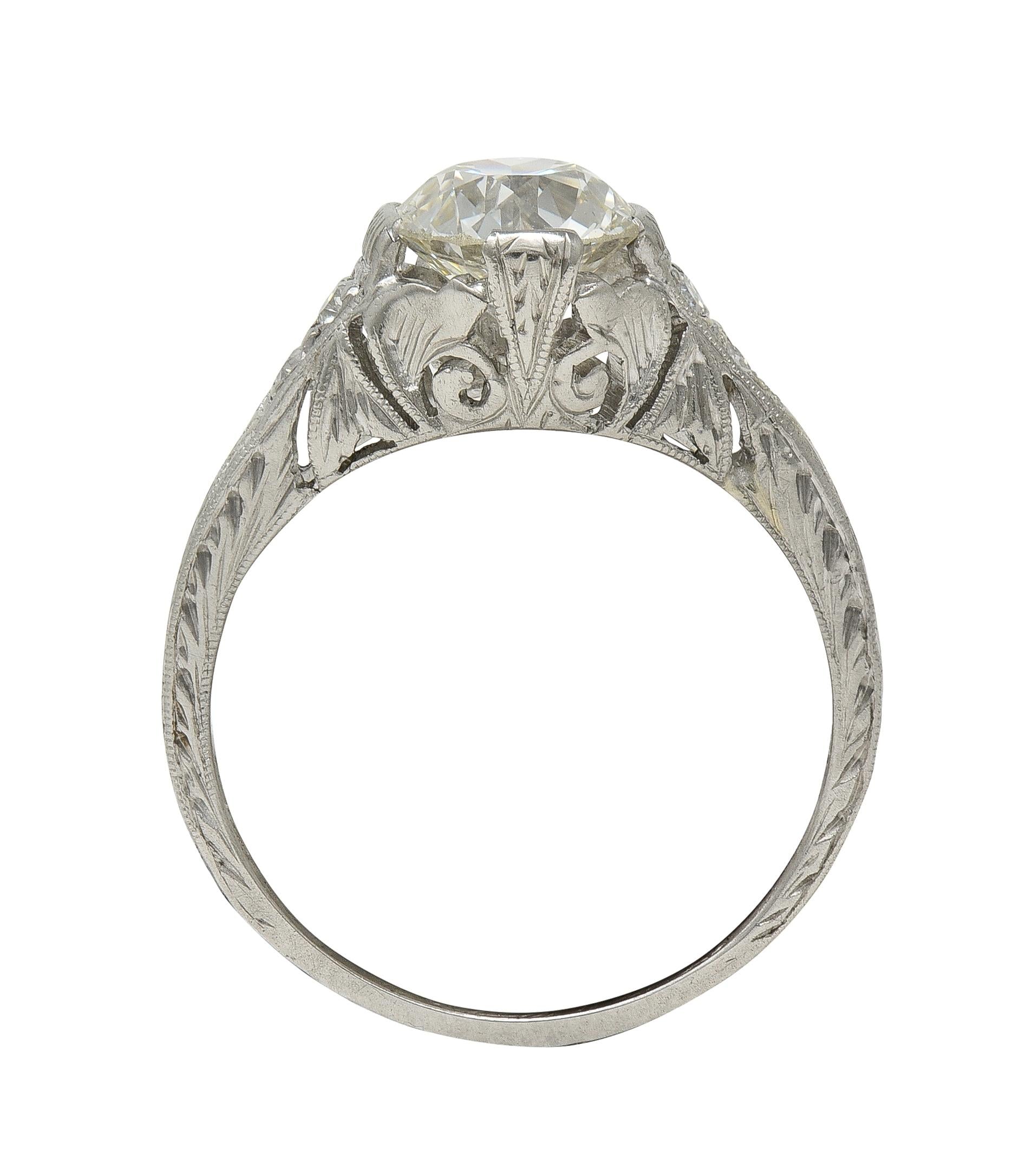 Art Deco 1.21 Old European Diamond Platinum Vintage Scrolling Engagement Ring