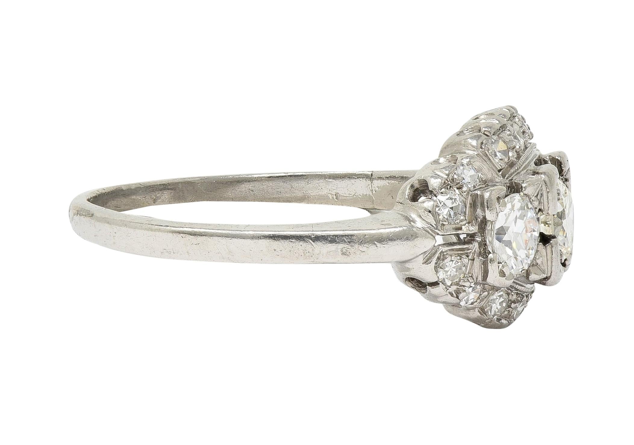 Mid-Century 0.85 CTW Diamond Platinum Vintage Bombé Dinner Ring