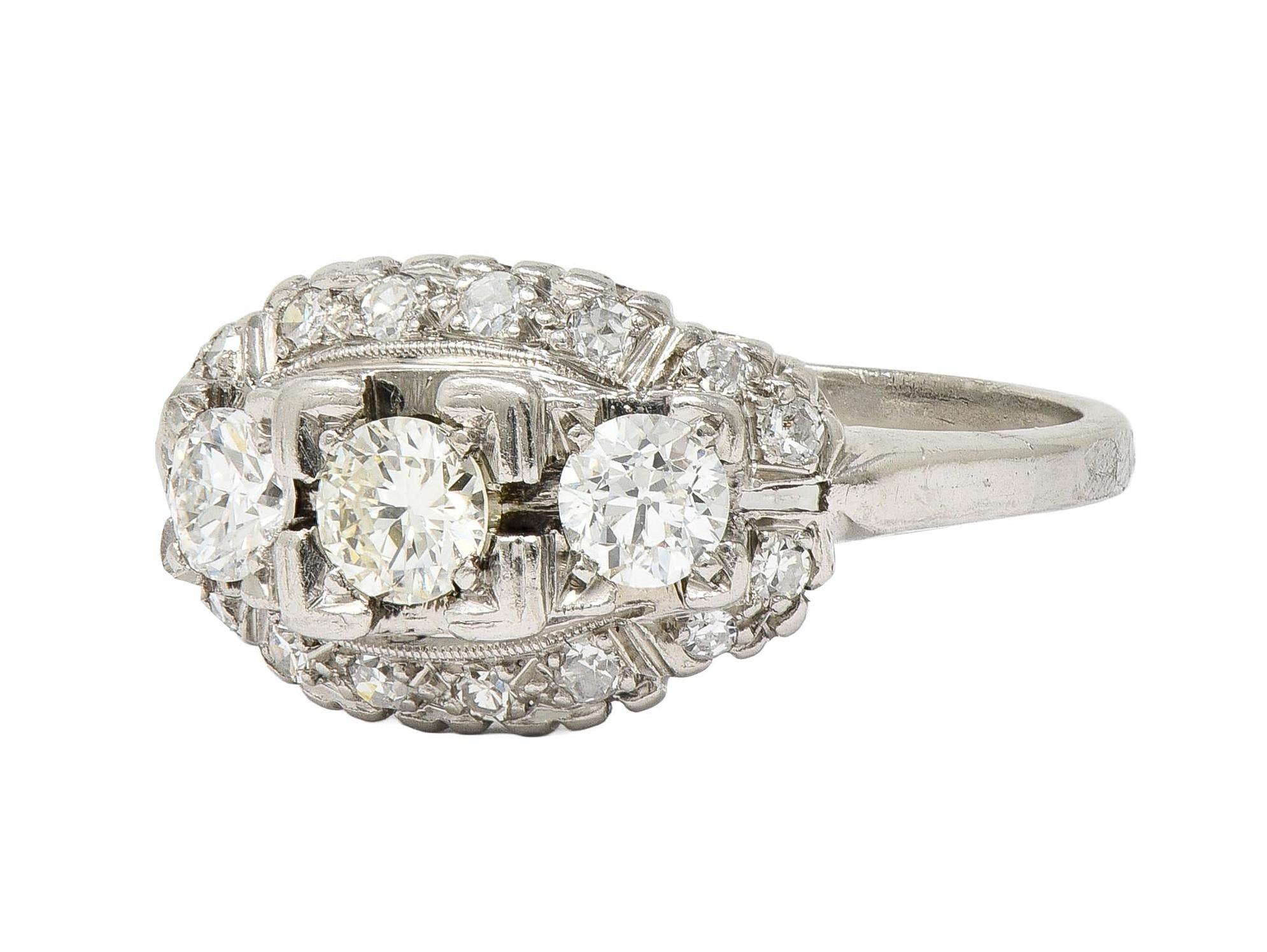 Mid-Century 0.85 CTW Diamond Platinum Vintage Bombé Dinner Ring