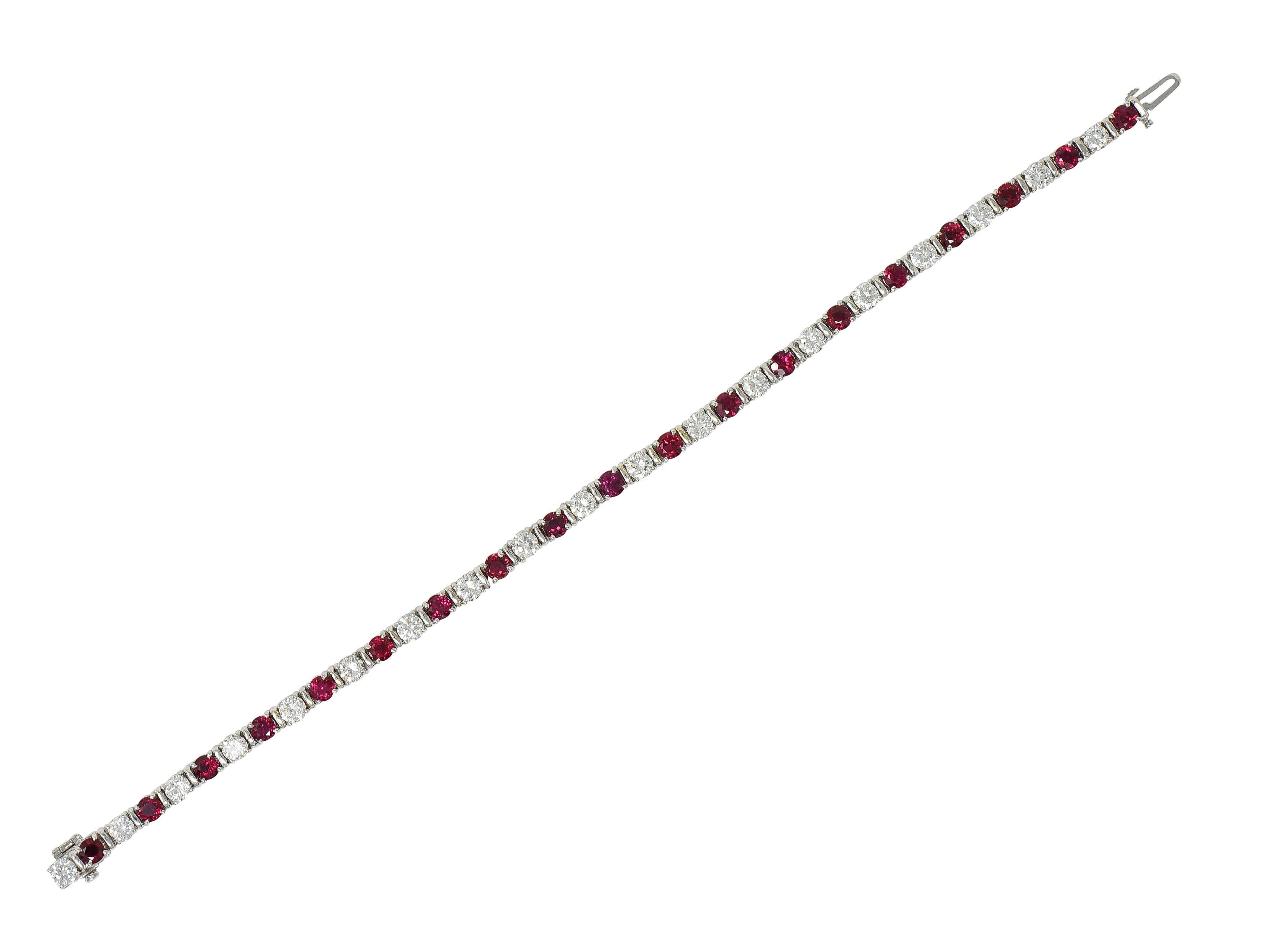 Contemporary 7.60 CTW Diamond Ruby 18 Karat White Gold Line Bracelet