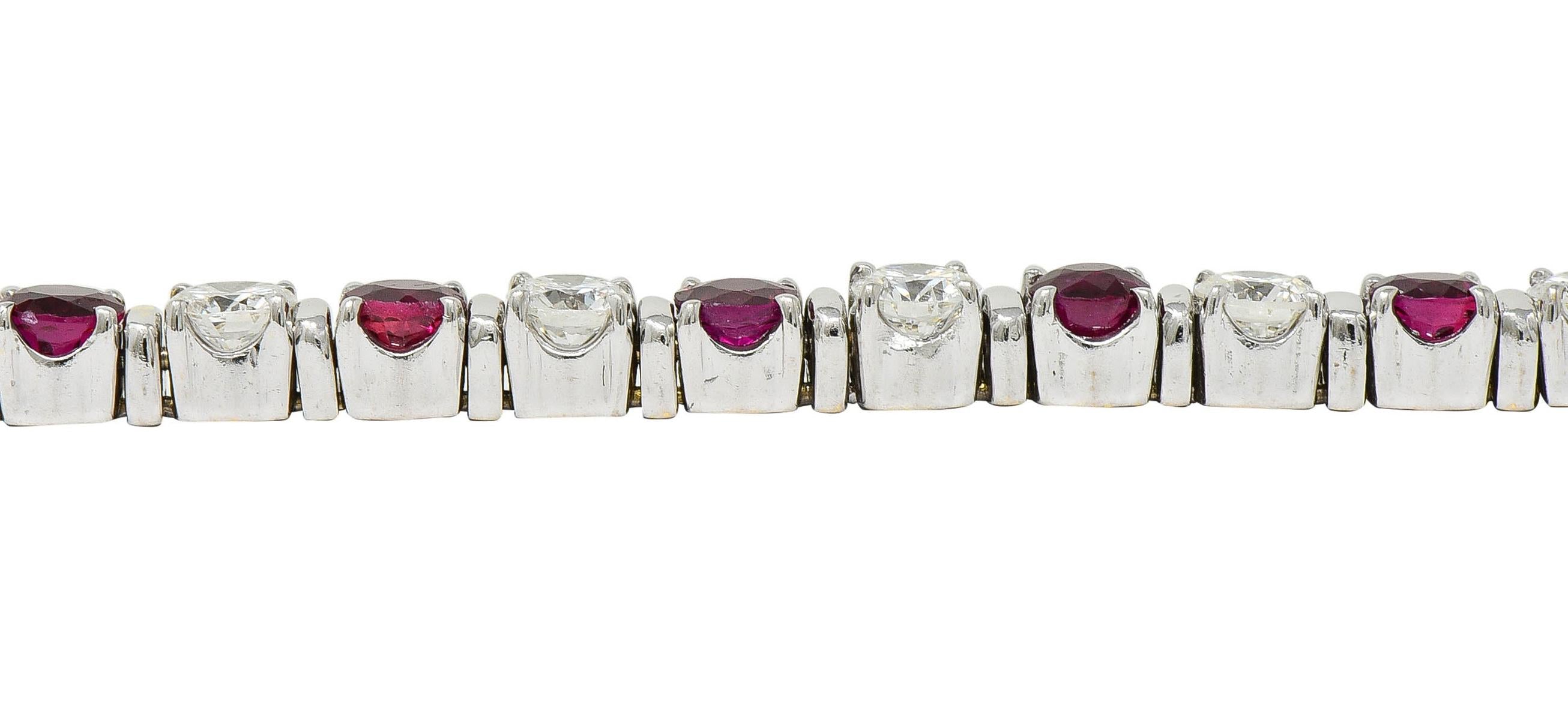 Contemporary 7.60 CTW Diamond Ruby 18 Karat White Gold Line Bracelet