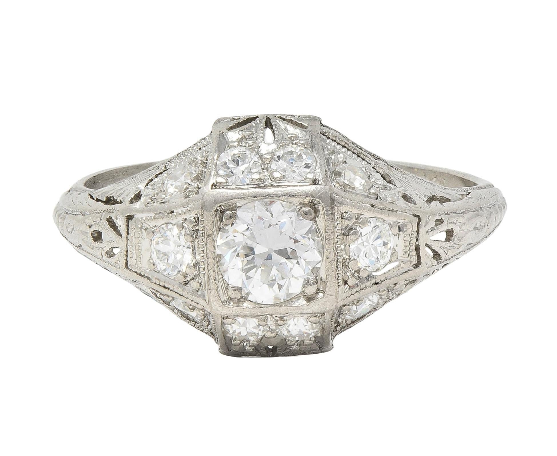 Art Deco 1920s 0.75 CTW Diamond Platinum Antique Quatrefoil Engagement Ring