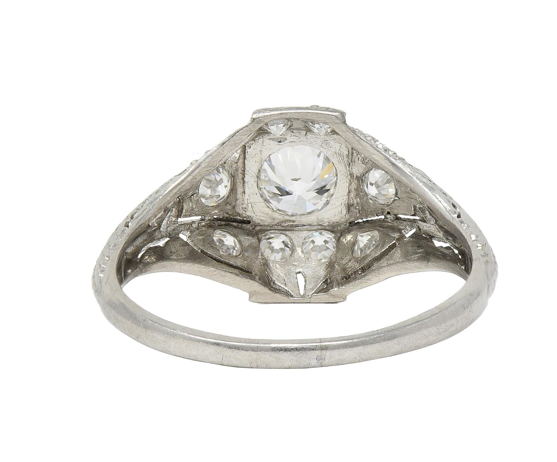 Art Deco 1920s 0.75 CTW Diamond Platinum Antique Quatrefoil Engagement Ring