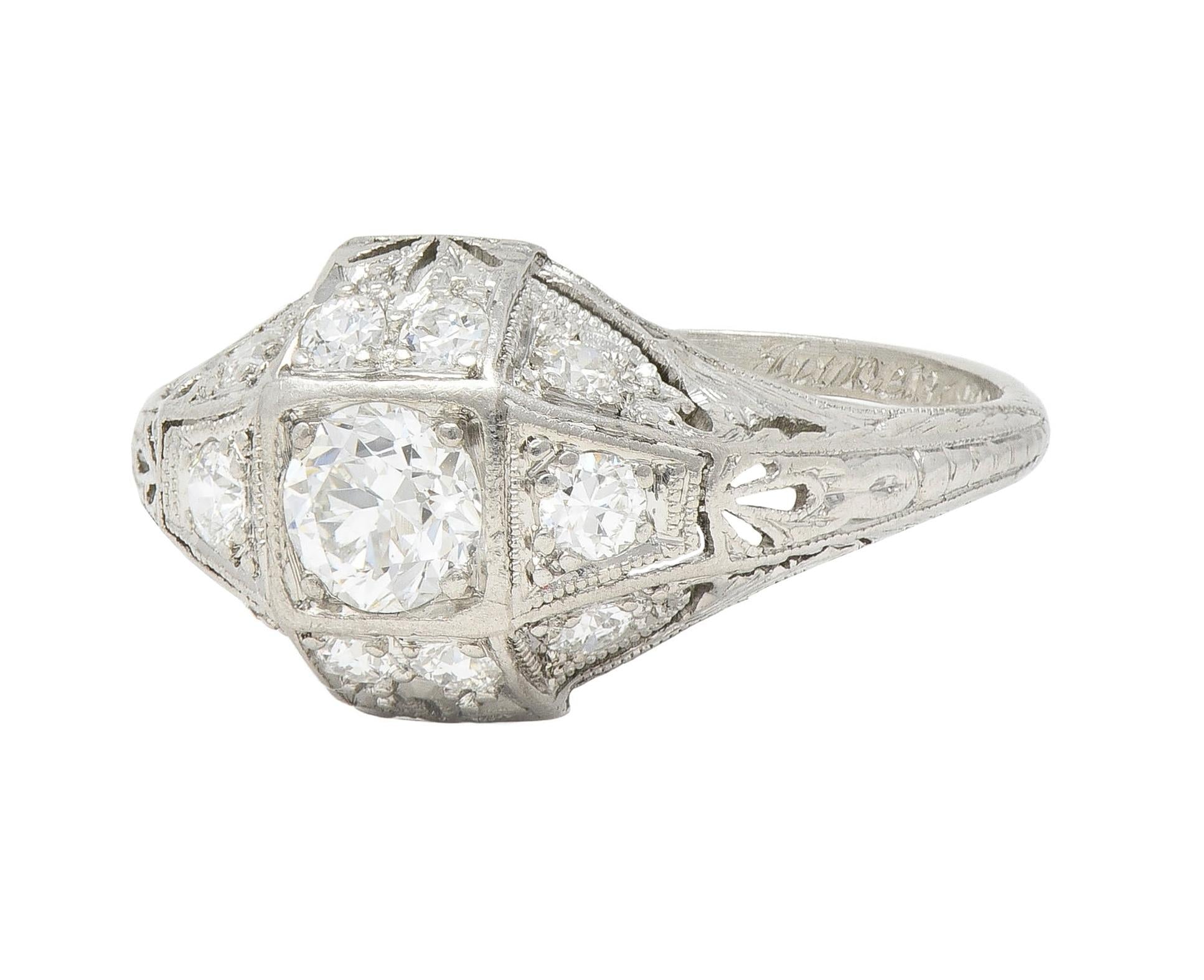 Art Deco 1920s 0.75 CTW Diamond Platinum Antique Quatrefoil Engagement Ring