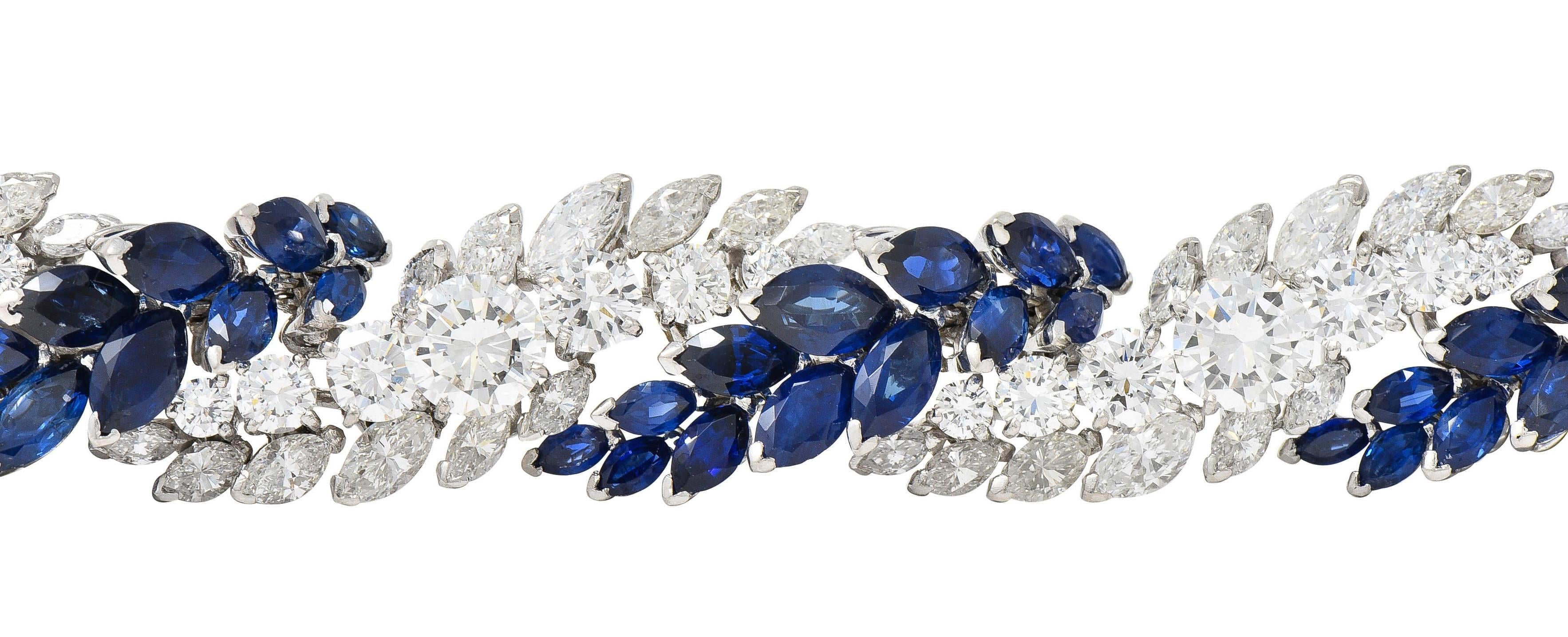 French Mid-Century 51.70 CTW Sapphire Diamond Platinum Vintage Twist Bracelet