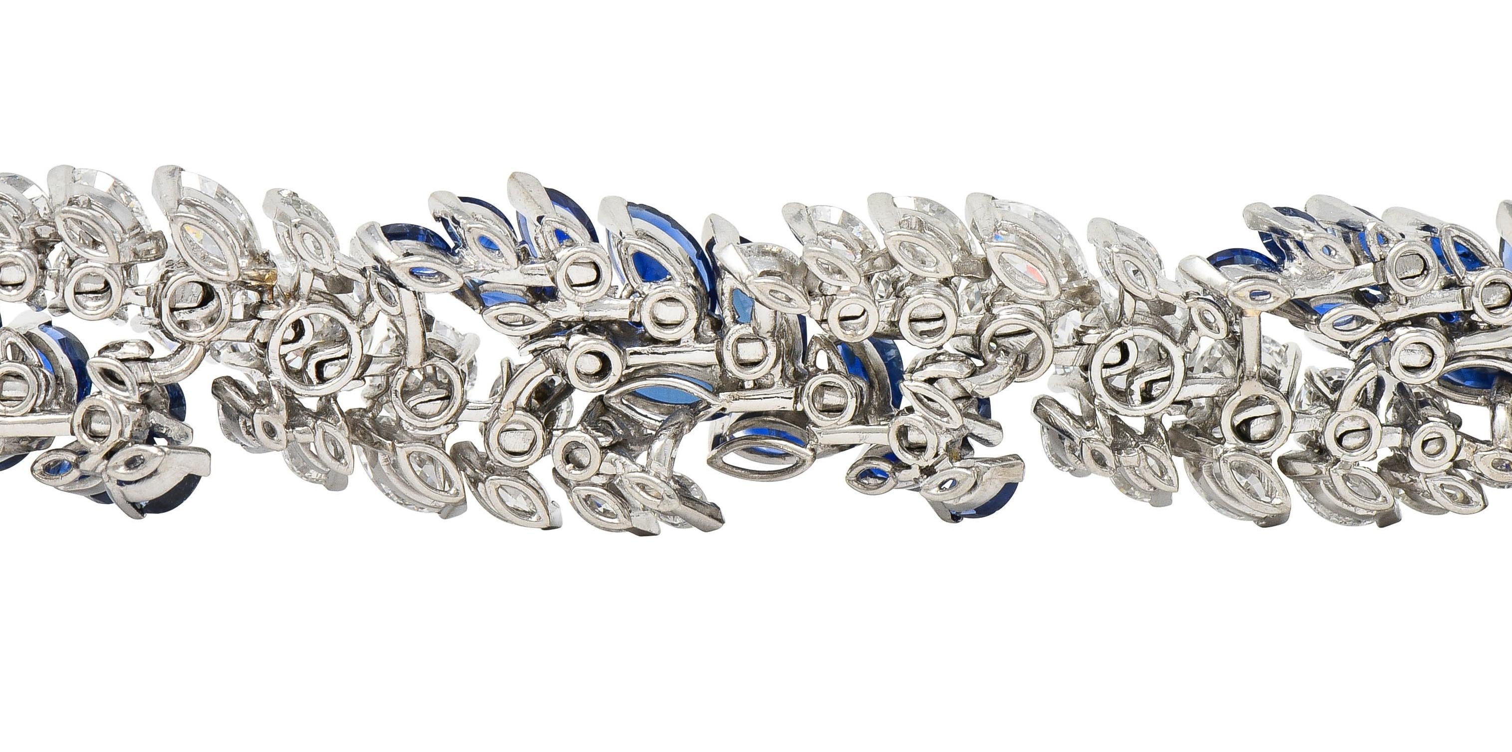 French Mid-Century 51.70 CTW Sapphire Diamond Platinum Vintage Twist Bracelet