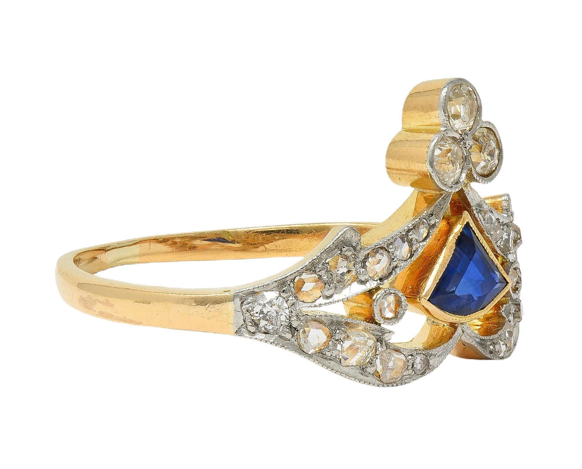 Edwardian Sapphire Diamond Platinum 18 Karat Yellow Gold Antique Tiara Ring