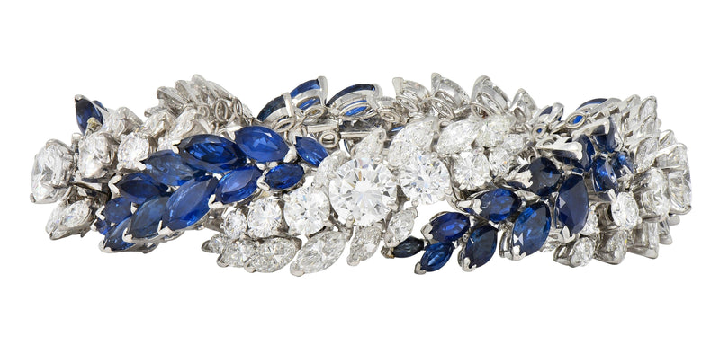 French Mid-Century 51.70 CTW Sapphire Diamond Platinum Vintage Twist Bracelet