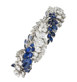 French Mid-Century 51.70 CTW Sapphire Diamond Platinum Vintage Twist Bracelet