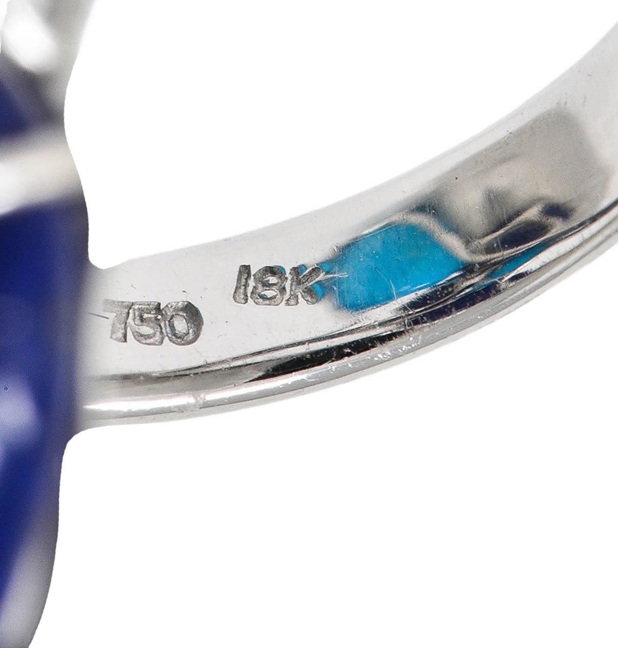 Contemporary Diamond Turquoise Lapis Lazuli 18 Karat White Gold Branch Ring