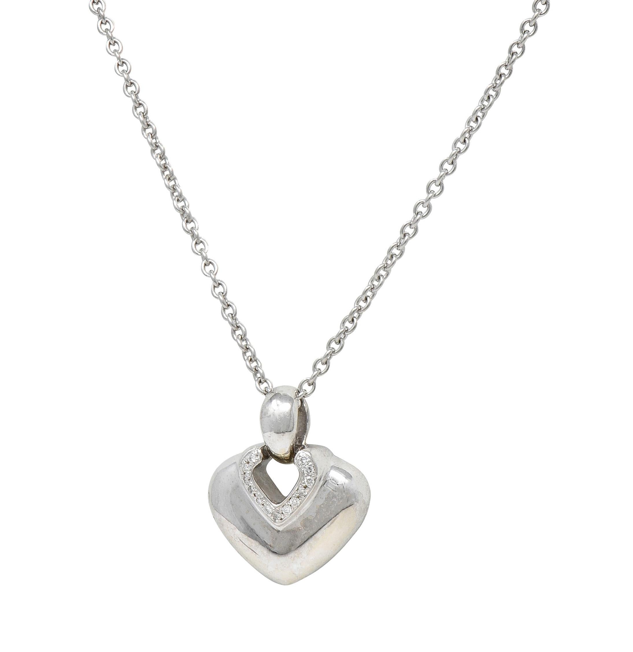 Bulgari 1990's Diamond 18 Karat White Gold Doppio Cuore Heart Vintage Necklace