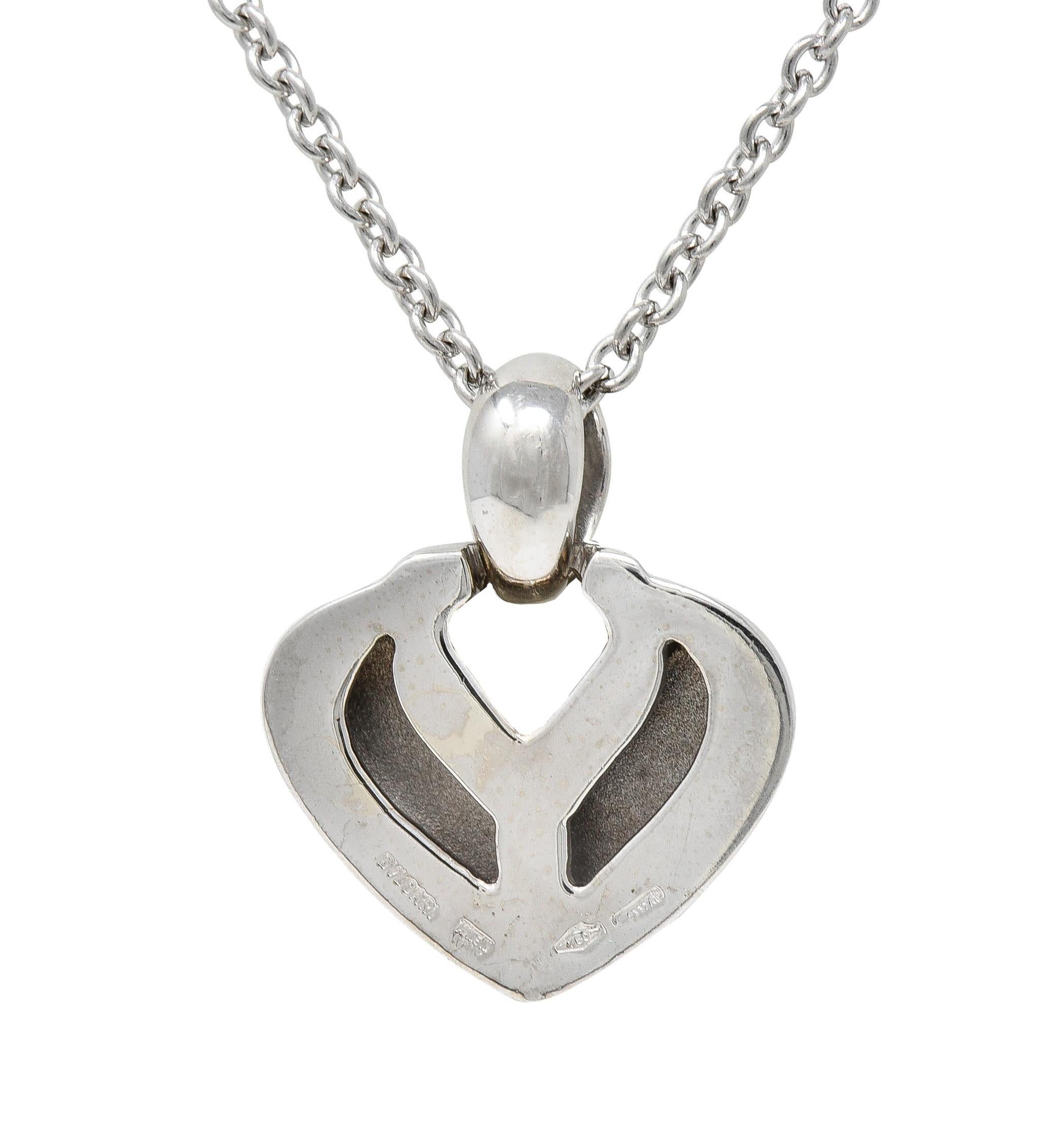 Bulgari 1990's Diamond 18 Karat White Gold Doppio Cuore Heart Vintage Necklace