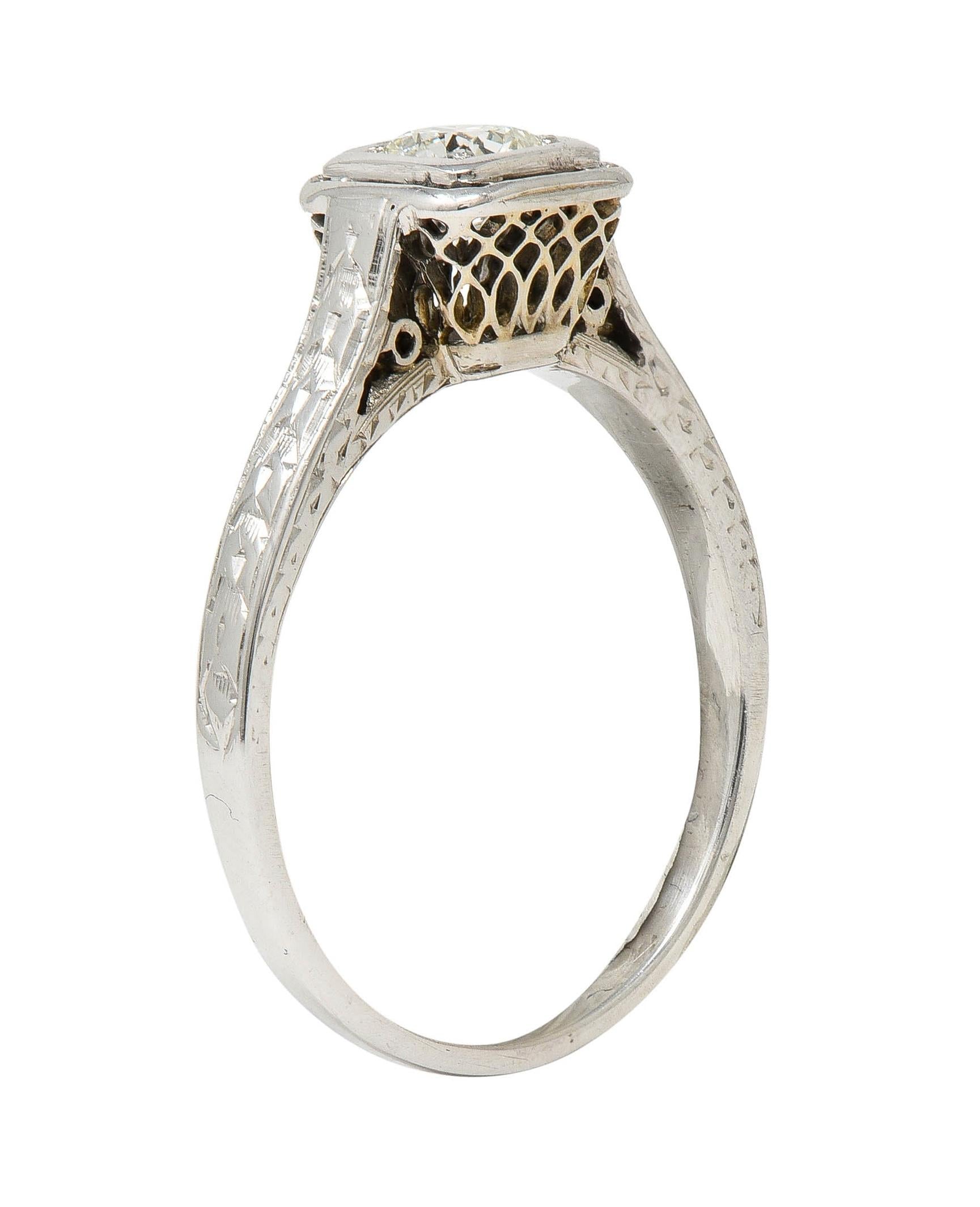 Art Deco 0.40 CTW Diamond 18 Karat White Gold Vintage Trellis Engagement Ring