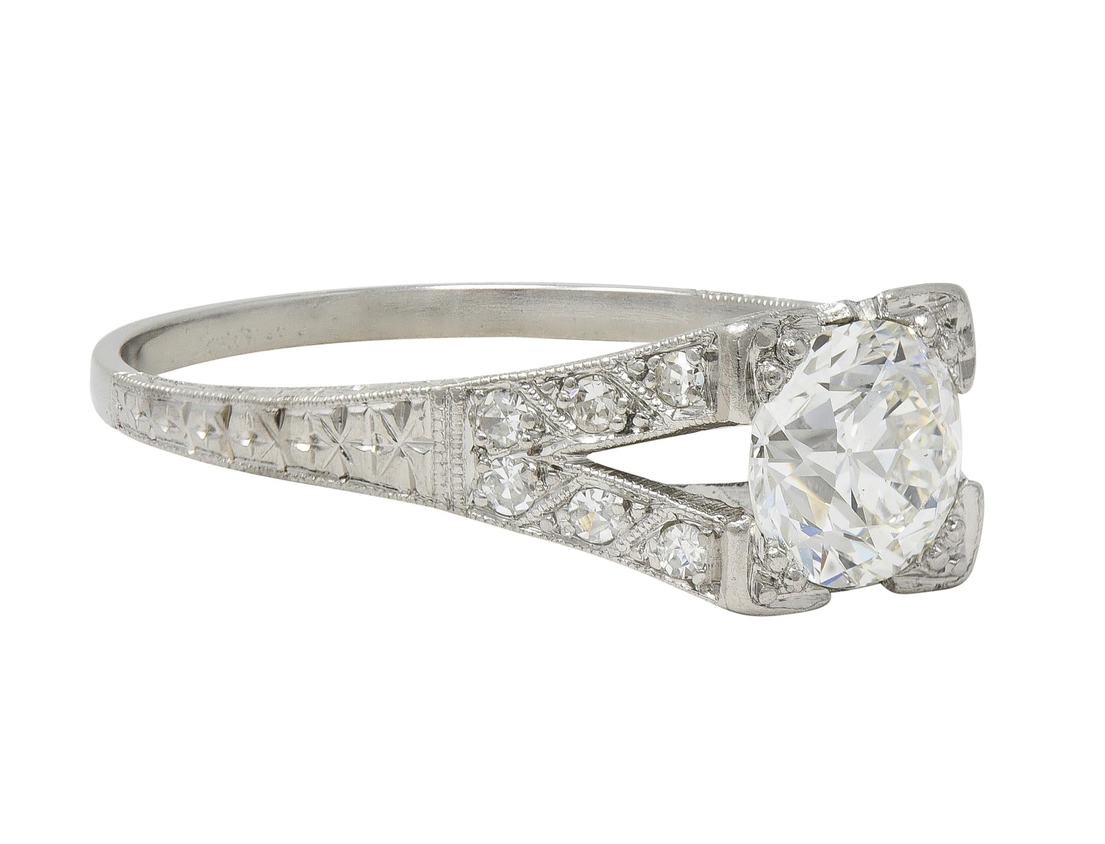 Art Deco 1.30 CTW Diamond Platinum Vintage Fanning Wheat Engagement Ring