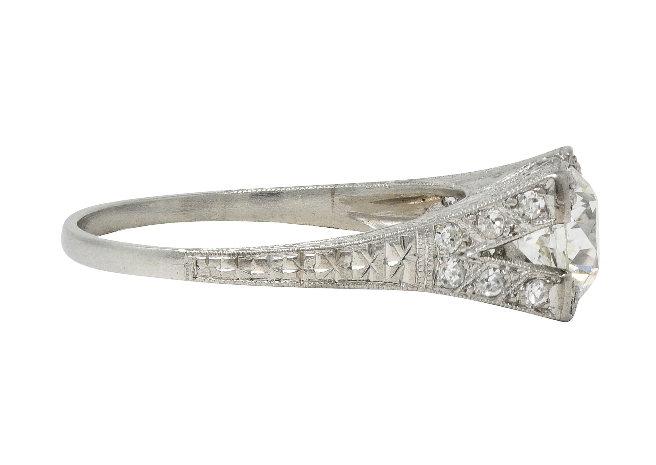 Art Deco 1.30 CTW Diamond Platinum Vintage Fanning Wheat Engagement Ring