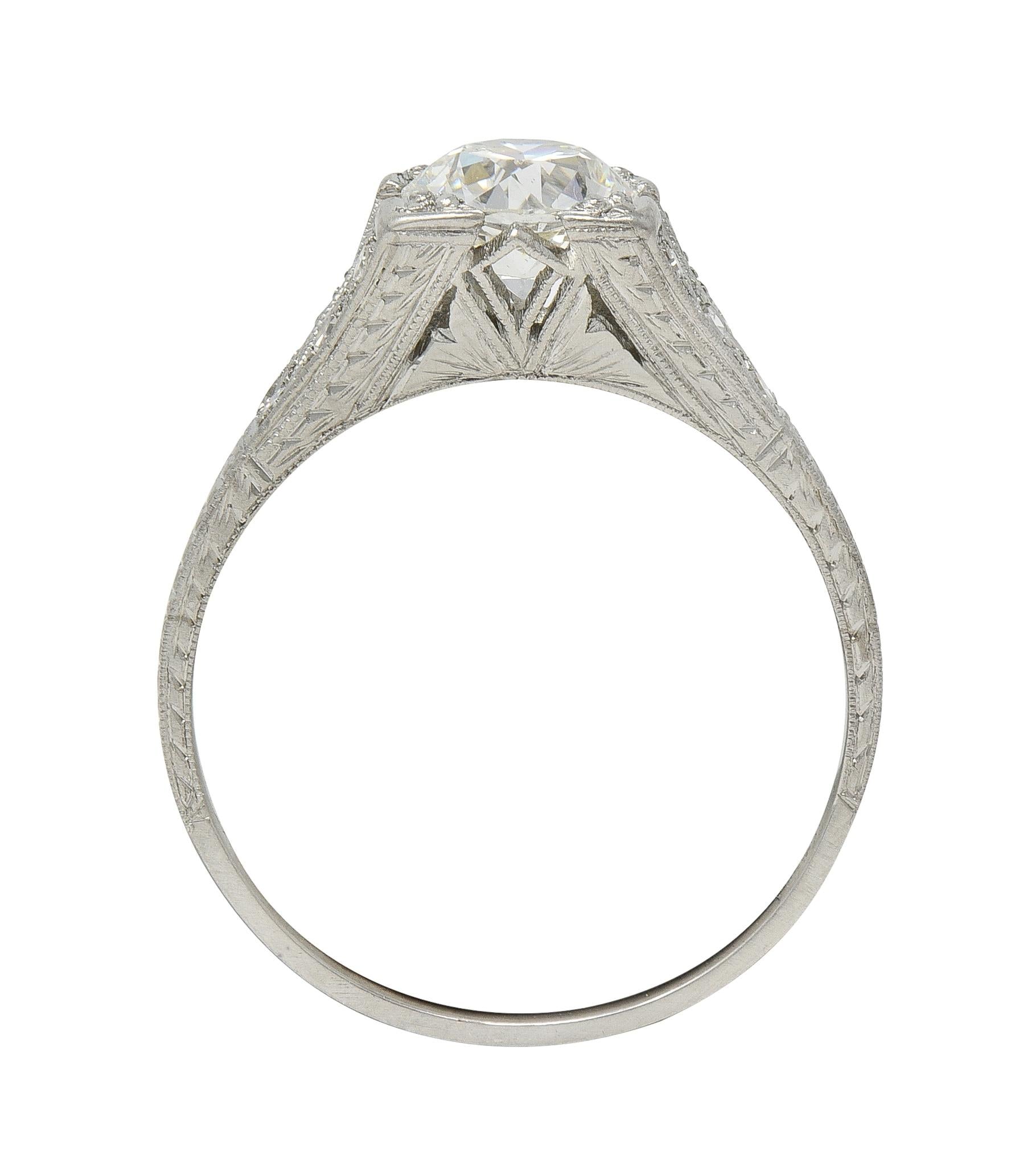 Art Deco 1.30 CTW Diamond Platinum Vintage Fanning Wheat Engagement Ring