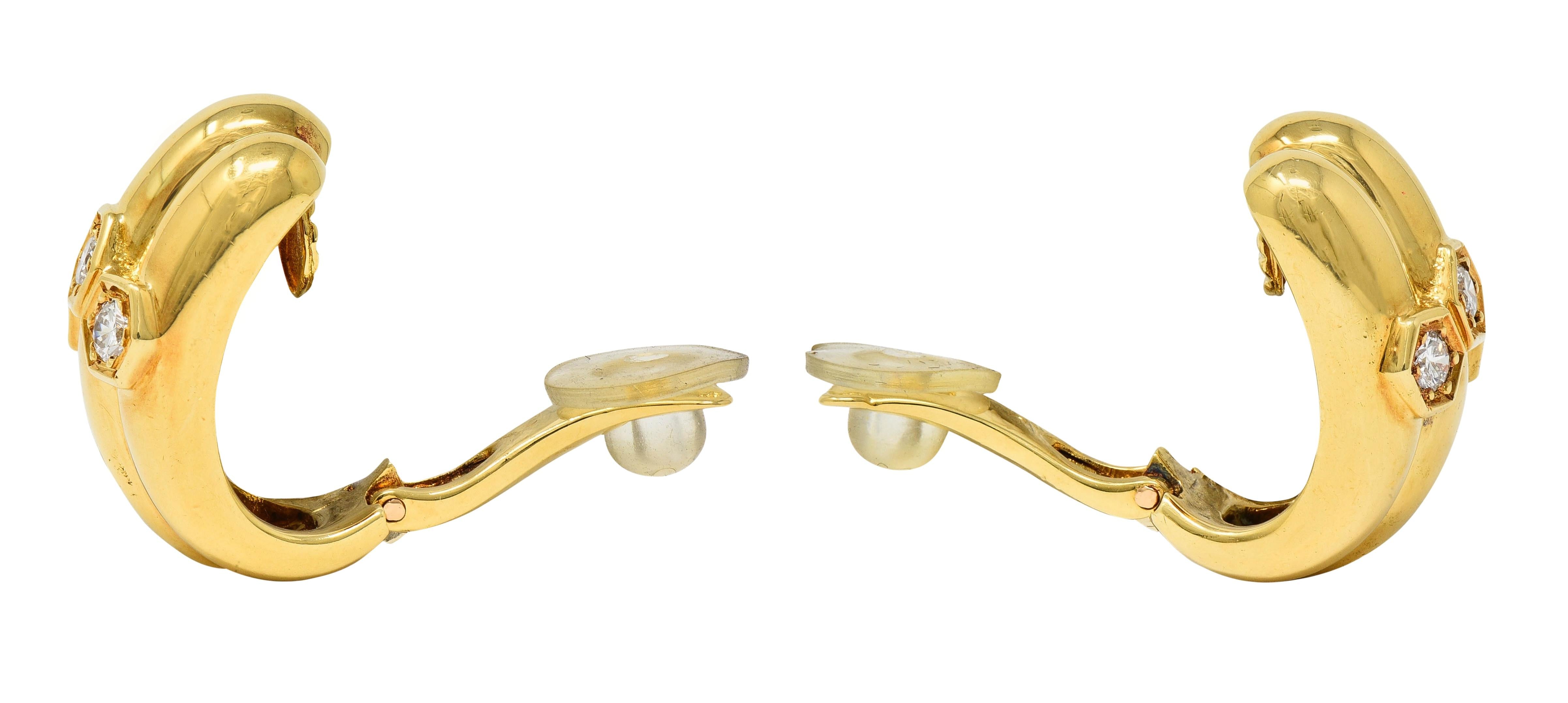 Van Cleef & Arpels French 1991 Diamond 18K Gold Vintage J-Hoop Earrings