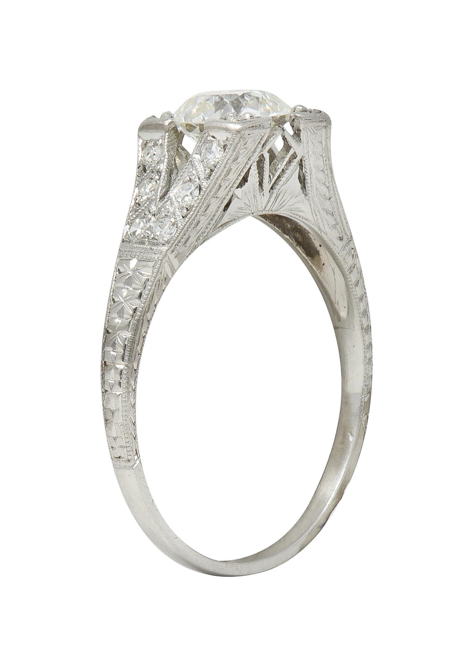 Art Deco 1.30 CTW Diamond Platinum Vintage Fanning Wheat Engagement Ring