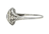 Art Deco Old European Cut Diamond Platinum Floral Vintage Engagement Ring