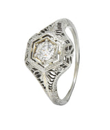 Art Deco Old European Cut Diamond Platinum Floral Vintage Engagement Ring