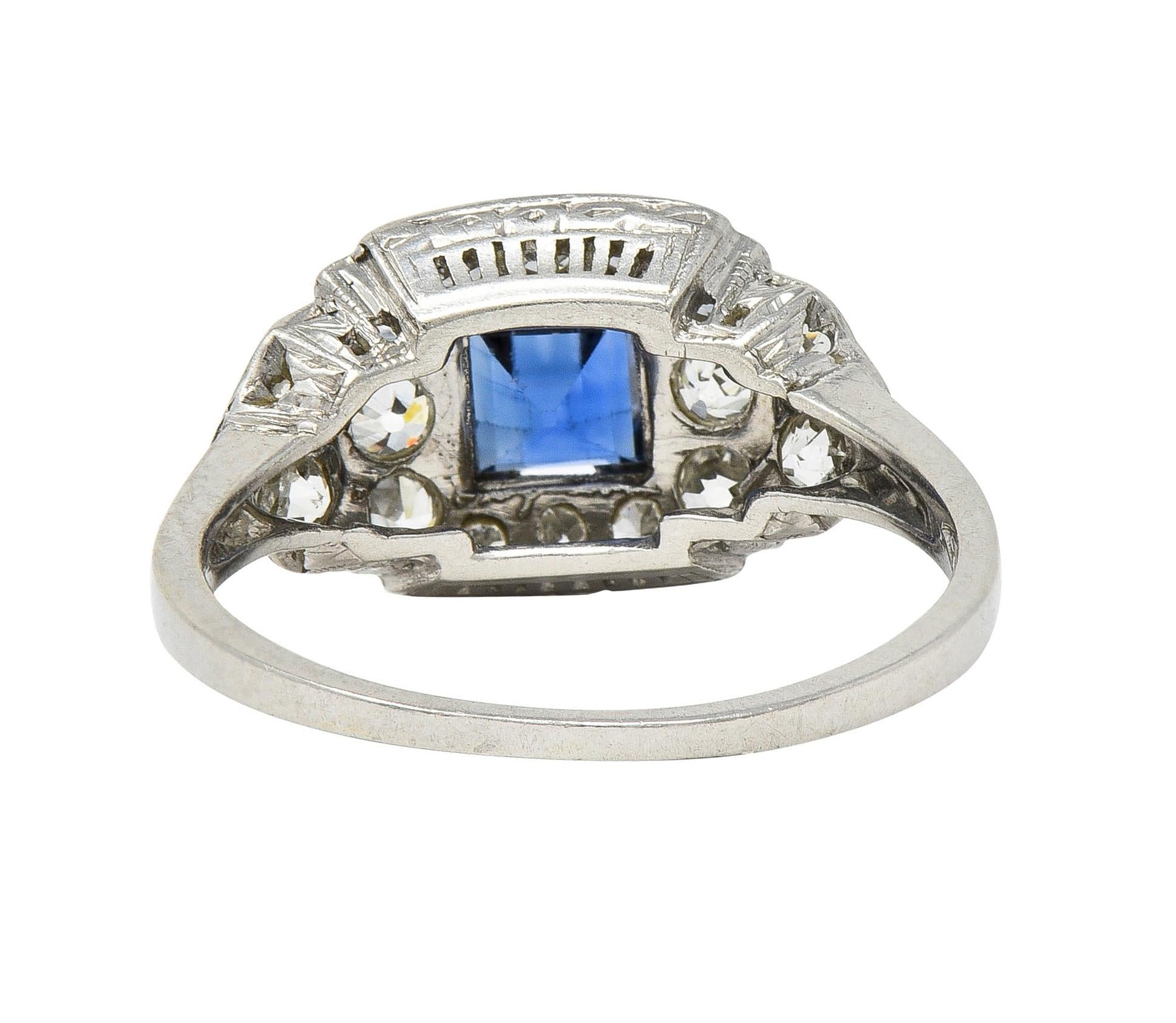 Art Deco 1.38 CTW Sapphire Diamond Platinum Vintage Cluster Ring