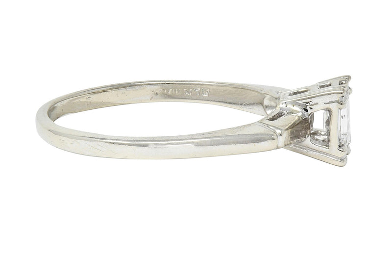 Mid-Century Emerald Cut Diamond Platinum 14K White Gold Vintage Engagement Ring