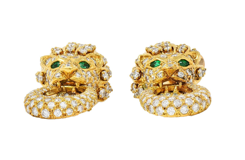 Van Cleef & Arpels L'Enfant Emerald Diamond 18K Gold Lion Door Knocker Earrings