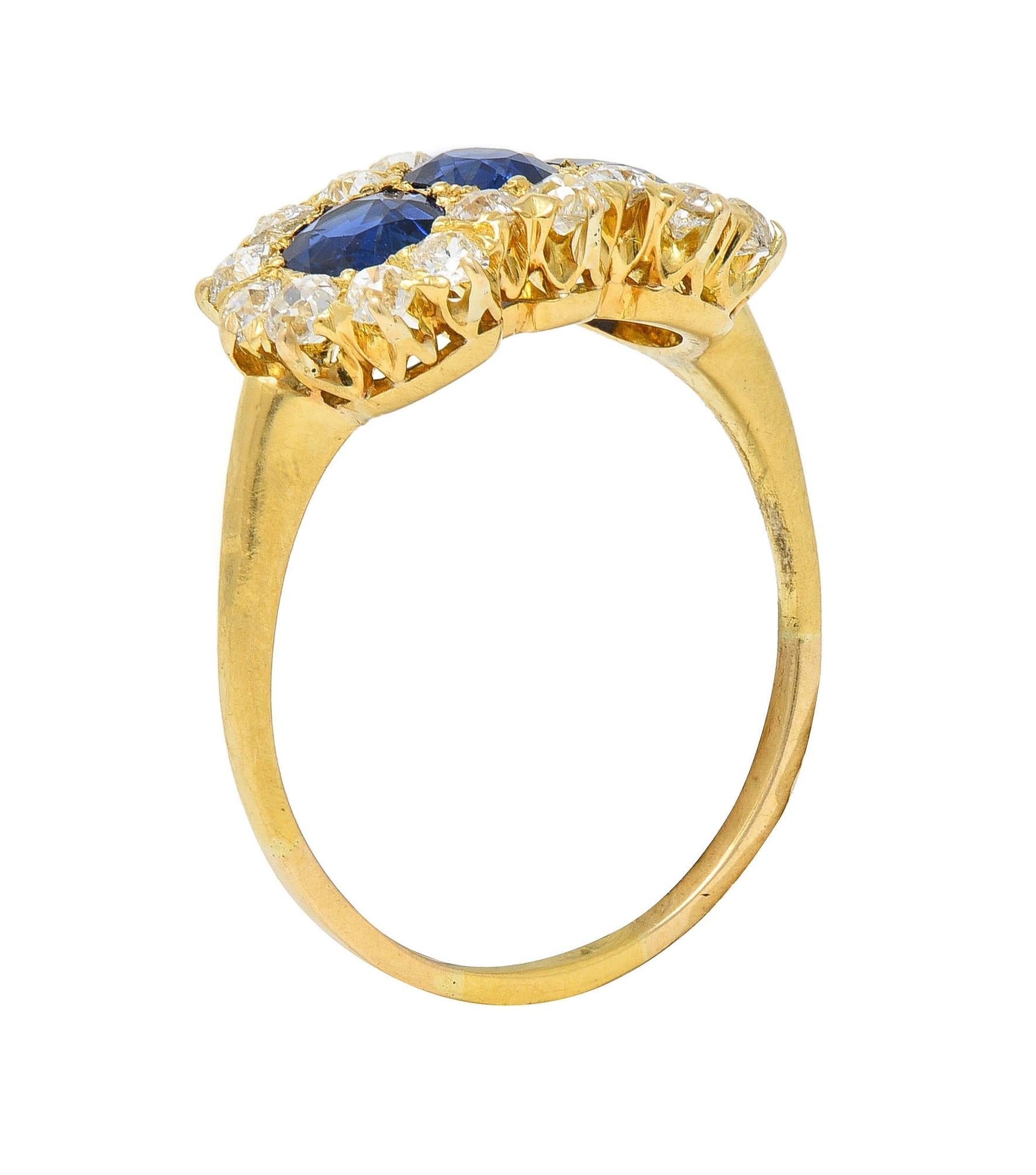 Victorian 2.58 CTW Sapphire Diamond 18K Yellow Gold Antique Cluster Band Ring