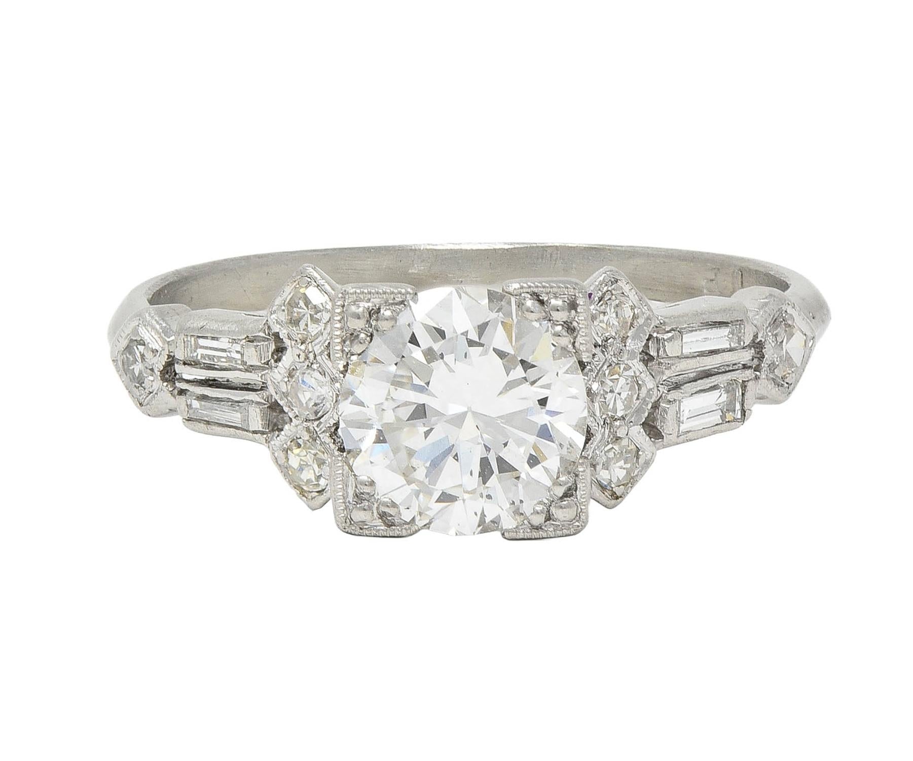 Art Deco 1.12 CTW Diamond Platinum Geometric Vintage Engagement Ring