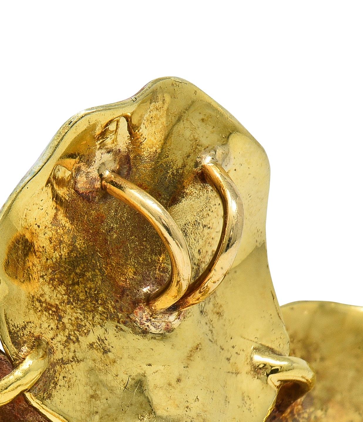 Art Nouveau Diamond Enamel 14 Karat Yellow Gold Antique Flower Pendant Brooch