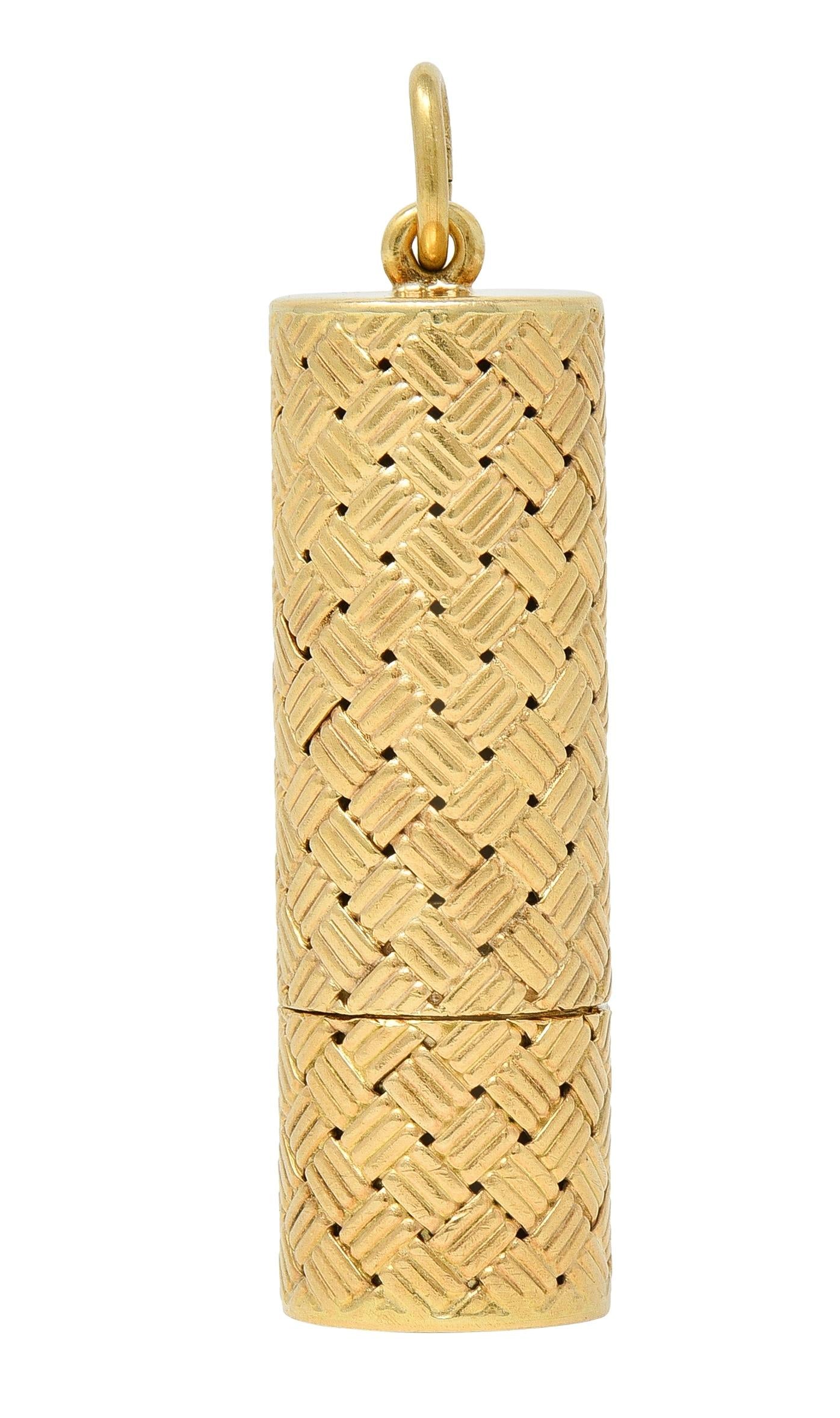 Tiffany & Co. 1950's 14 Karat Yellow Gold Vintage Basket Weave Pill Case Pendant