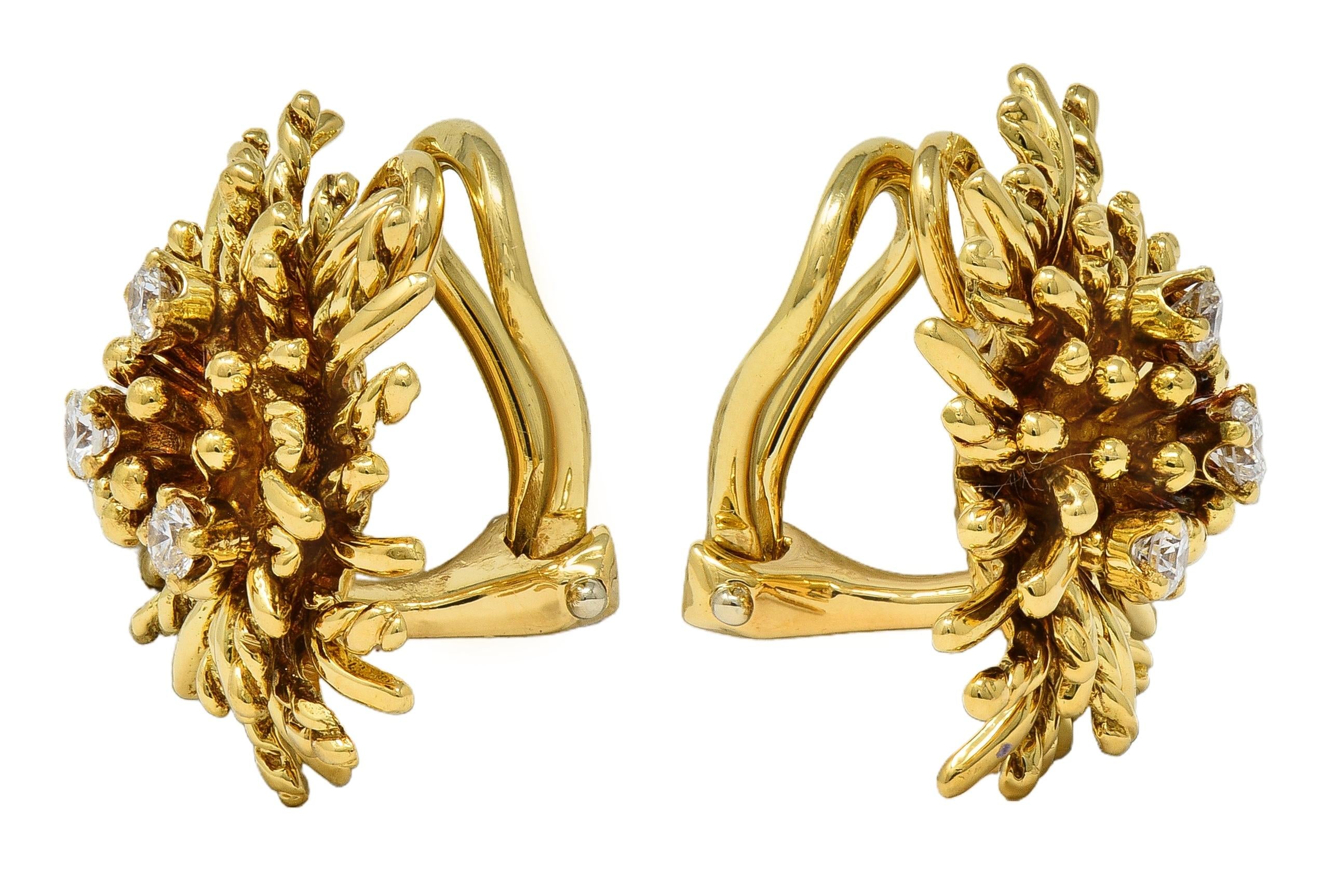Tiffany & Co. 1970's Diamond 18K Gold Vintage Anemone Ear-Clip Earrings