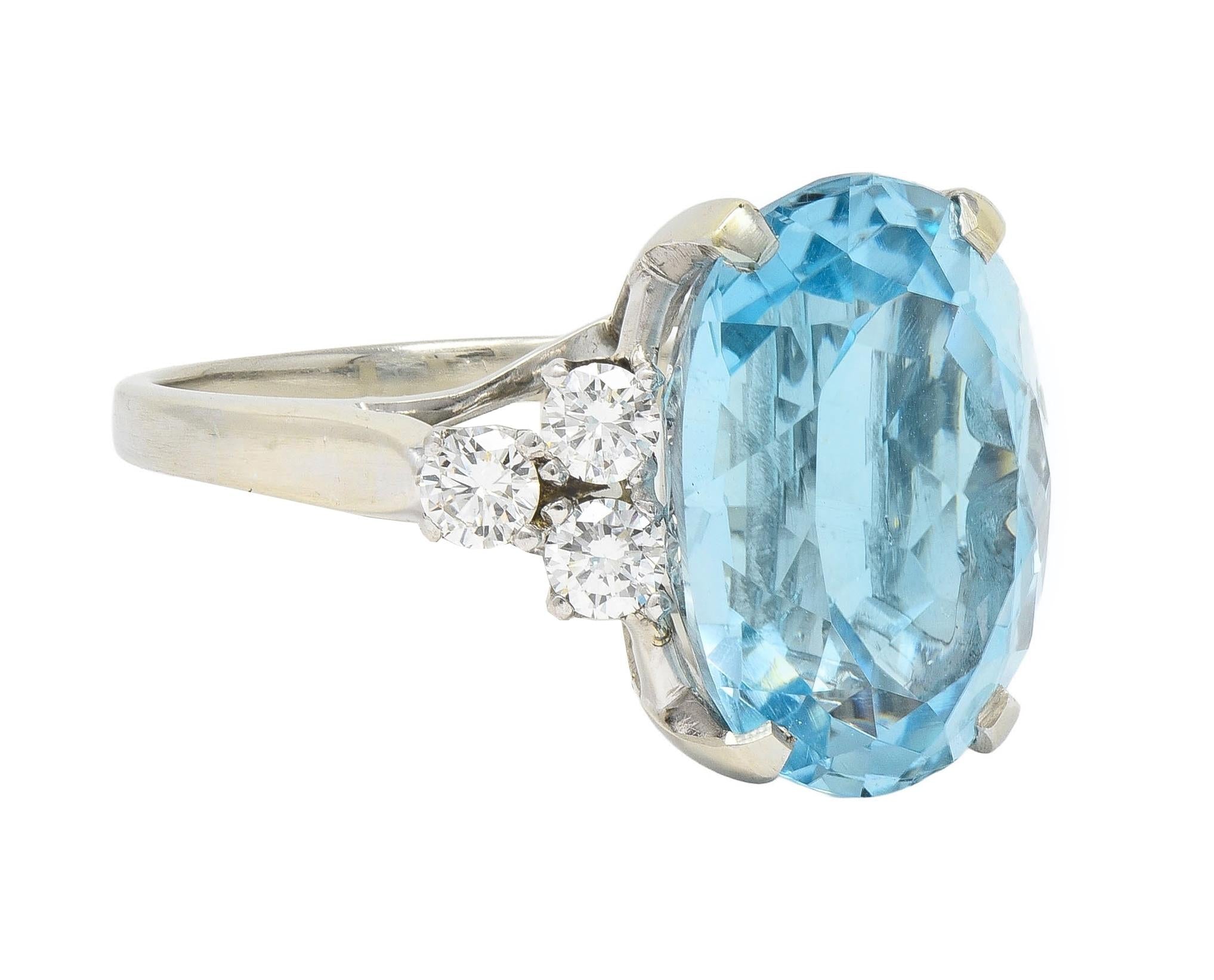 Mid-Century 10.59 CTW Aquamarine Diamond 14 Karat White Gold Vintage Ring