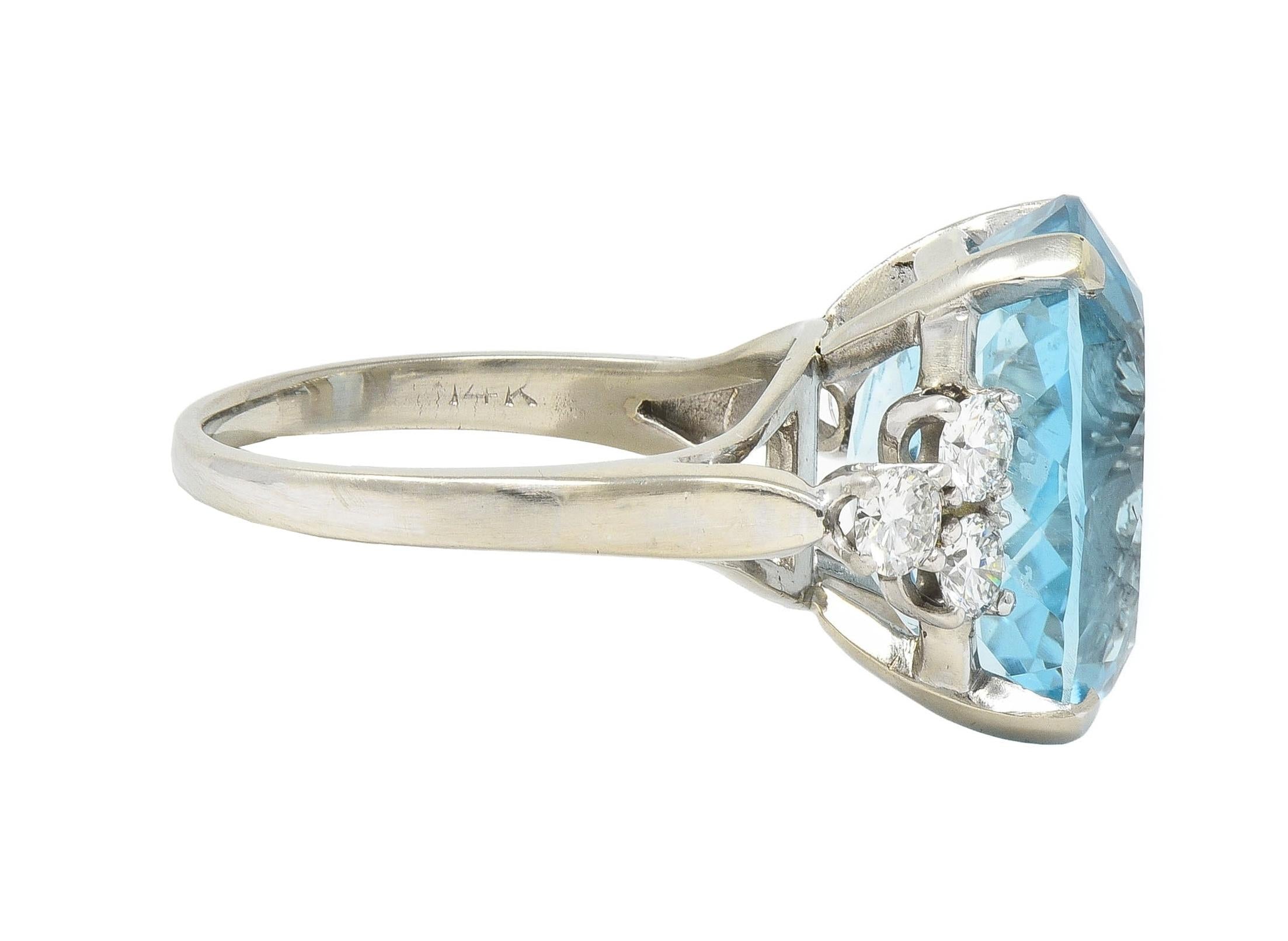 Mid-Century 10.59 CTW Aquamarine Diamond 14 Karat White Gold Vintage Ring