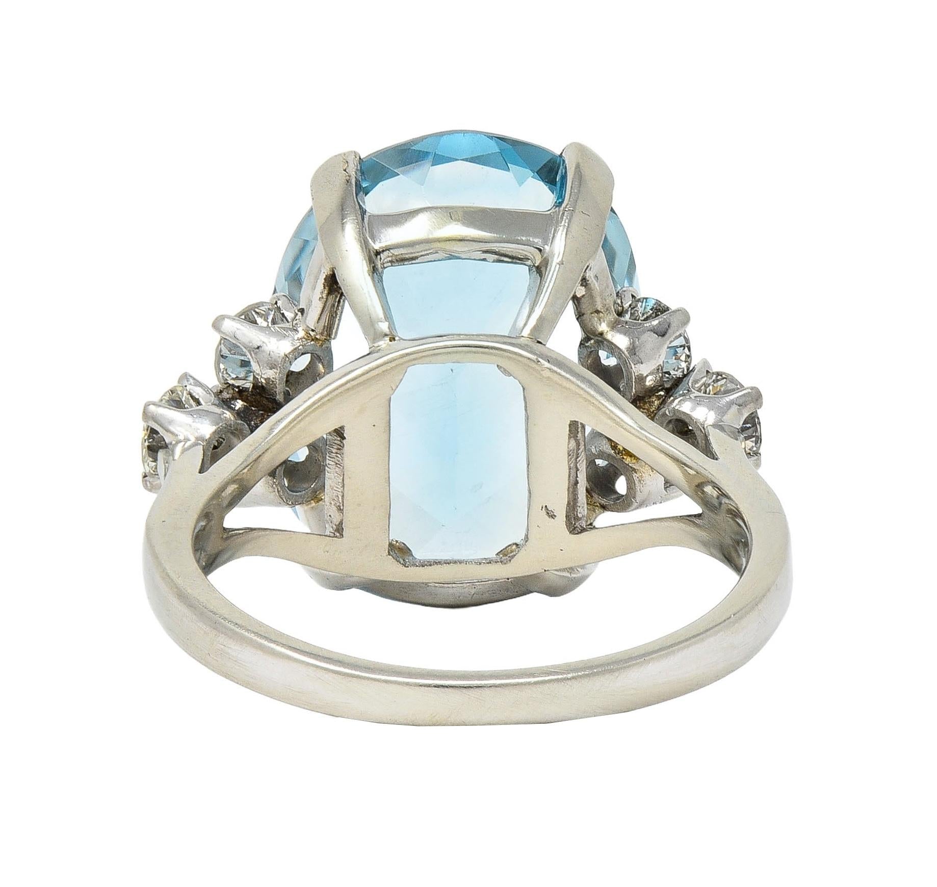 Mid-Century 10.59 CTW Aquamarine Diamond 14 Karat White Gold Vintage Ring