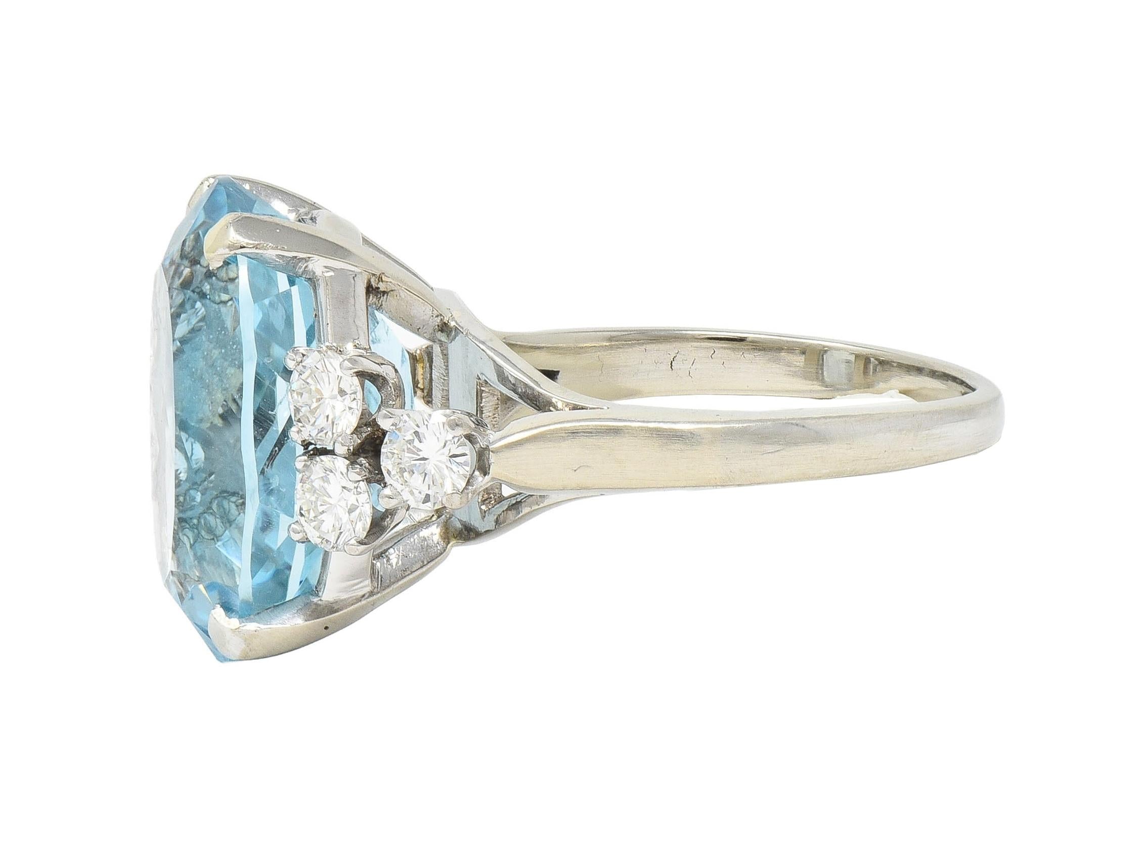 Mid-Century 10.59 CTW Aquamarine Diamond 14 Karat White Gold Vintage Ring