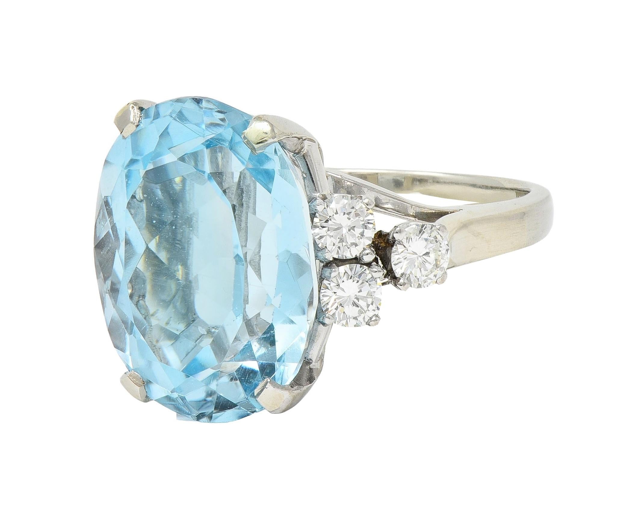 Mid-Century 10.59 CTW Aquamarine Diamond 14 Karat White Gold Vintage Ring