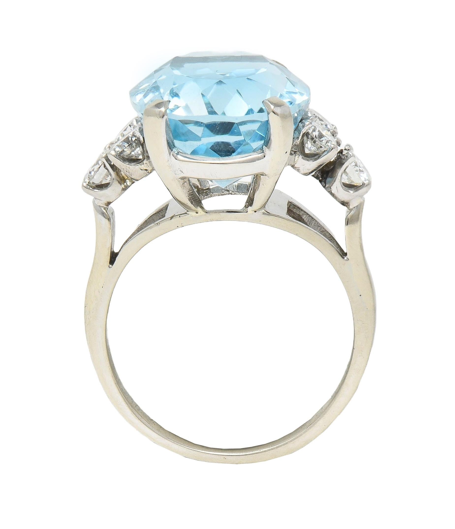 Mid-Century 10.59 CTW Aquamarine Diamond 14 Karat White Gold Vintage Ring