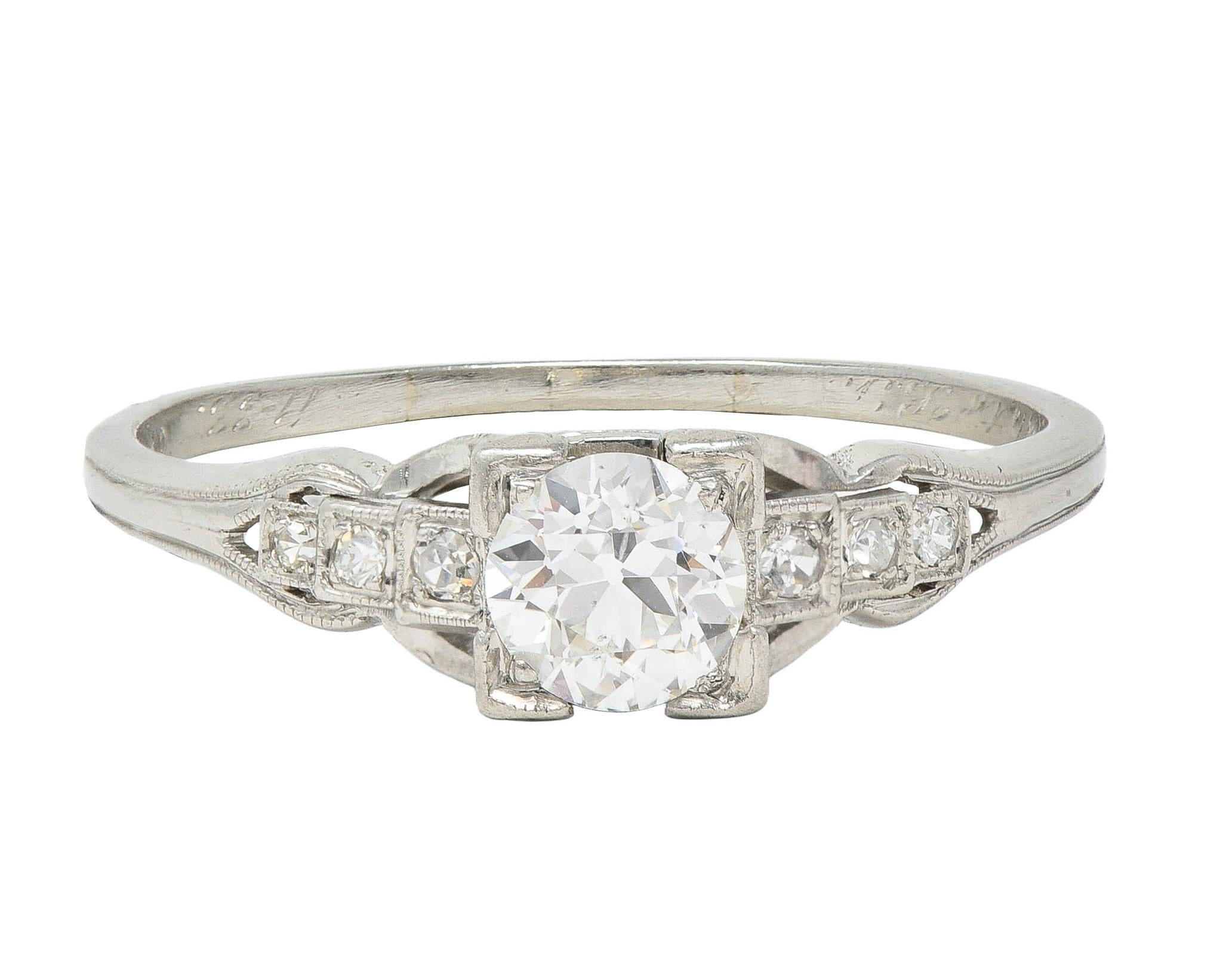 Art Deco 1933 0.68 CTW Diamond Platinum Vintage Stepped Engagement Ring